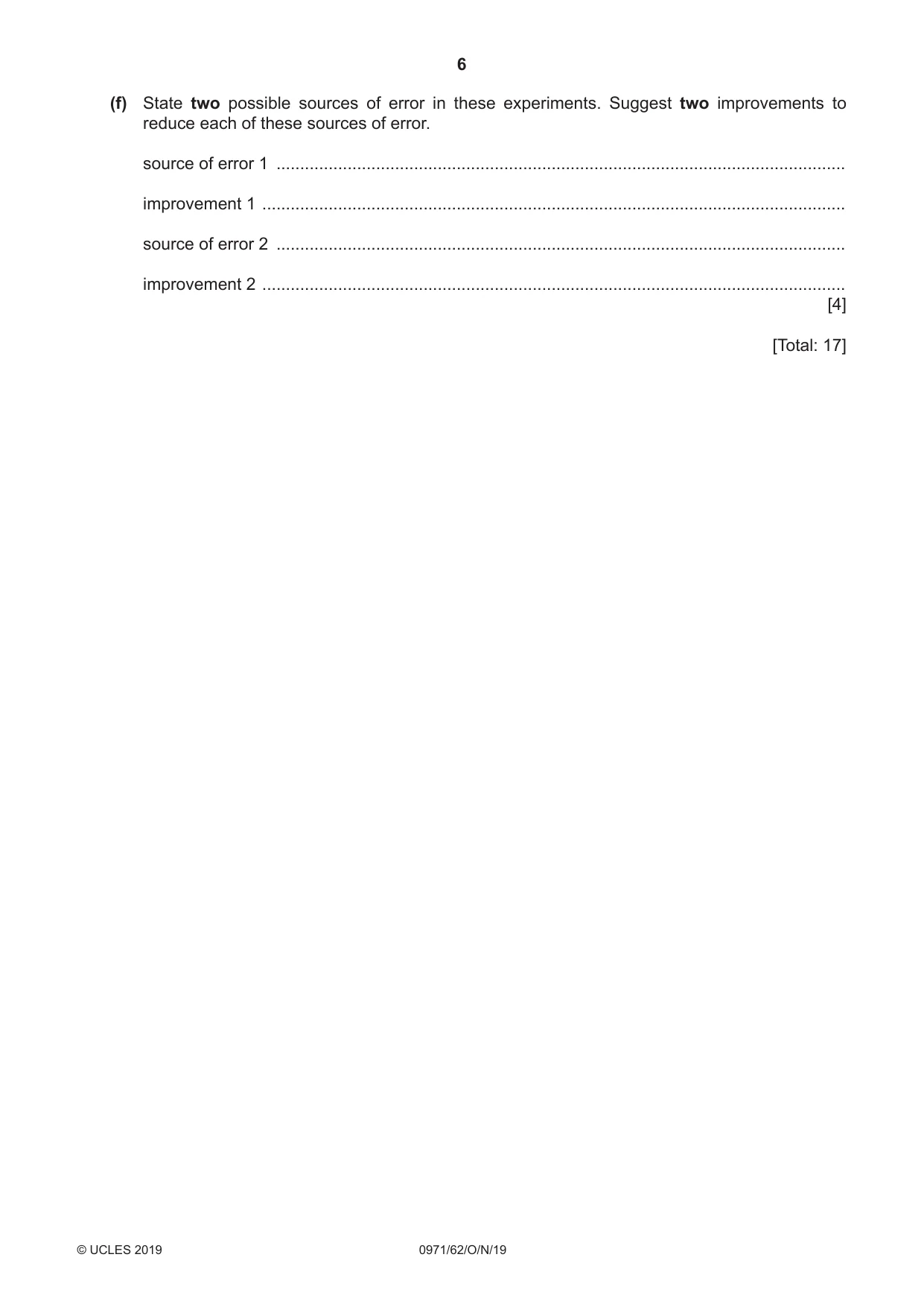 Cambridge IGCSE Chemistry (9-1) 0971 2019 Oct/Nov Paper 6 · Variant 2 question paper, page 6 of 12
