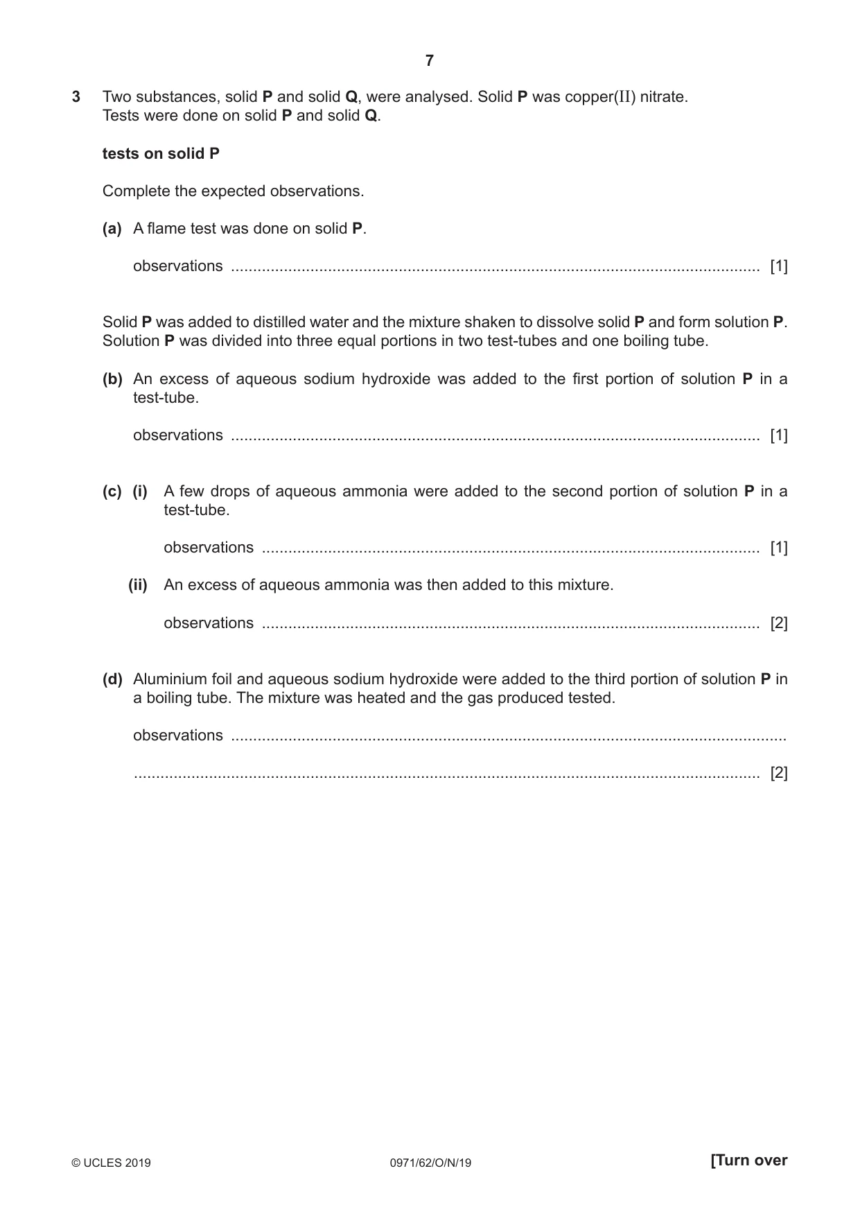 Cambridge IGCSE Chemistry (9-1) 0971 2019 Oct/Nov Paper 6 · Variant 2 question paper, page 7 of 12