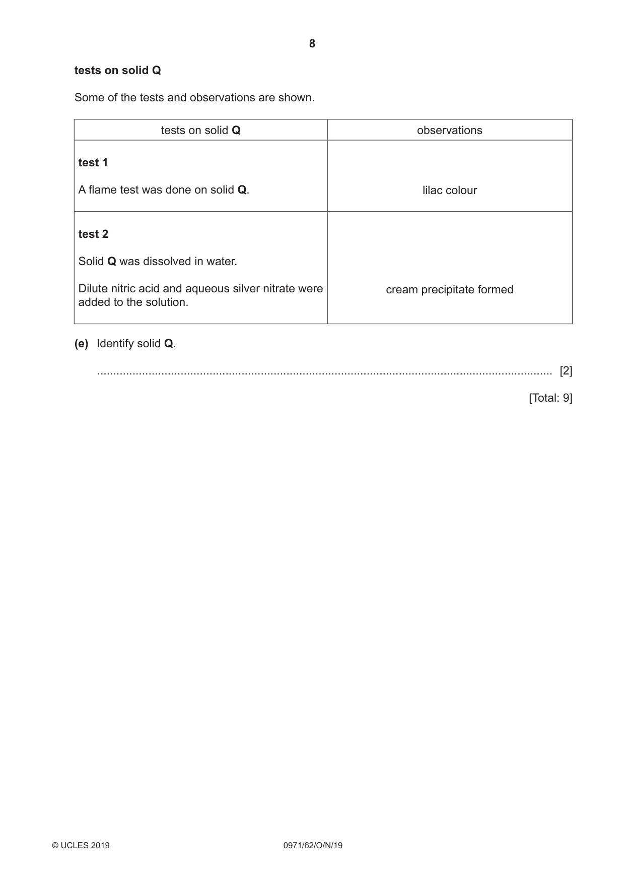 Cambridge IGCSE Chemistry (9-1) 0971 2019 Oct/Nov Paper 6 · Variant 2 question paper, page 8 of 12