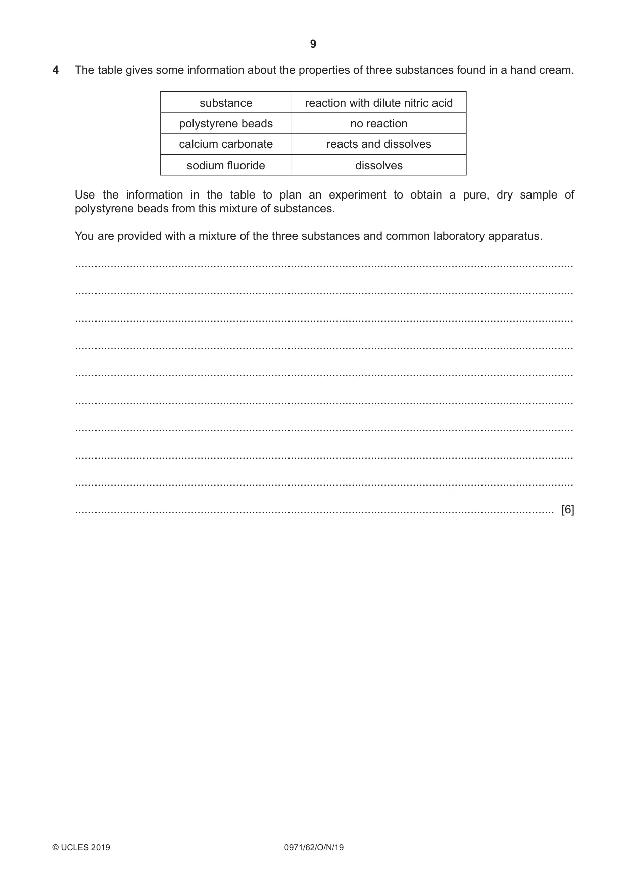 Cambridge IGCSE Chemistry (9-1) 0971 2019 Oct/Nov Paper 6 · Variant 2 question paper, page 9 of 12