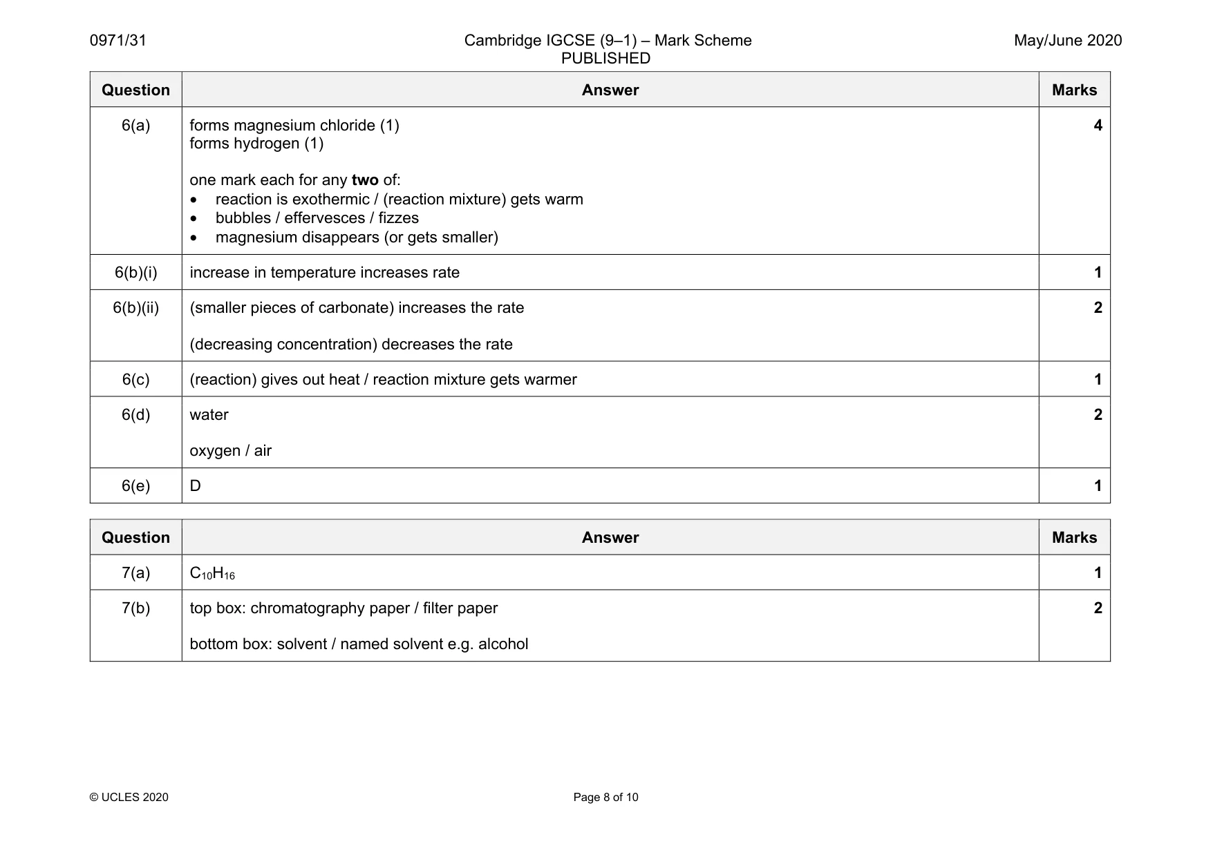 Mark scheme, page 8 of 10