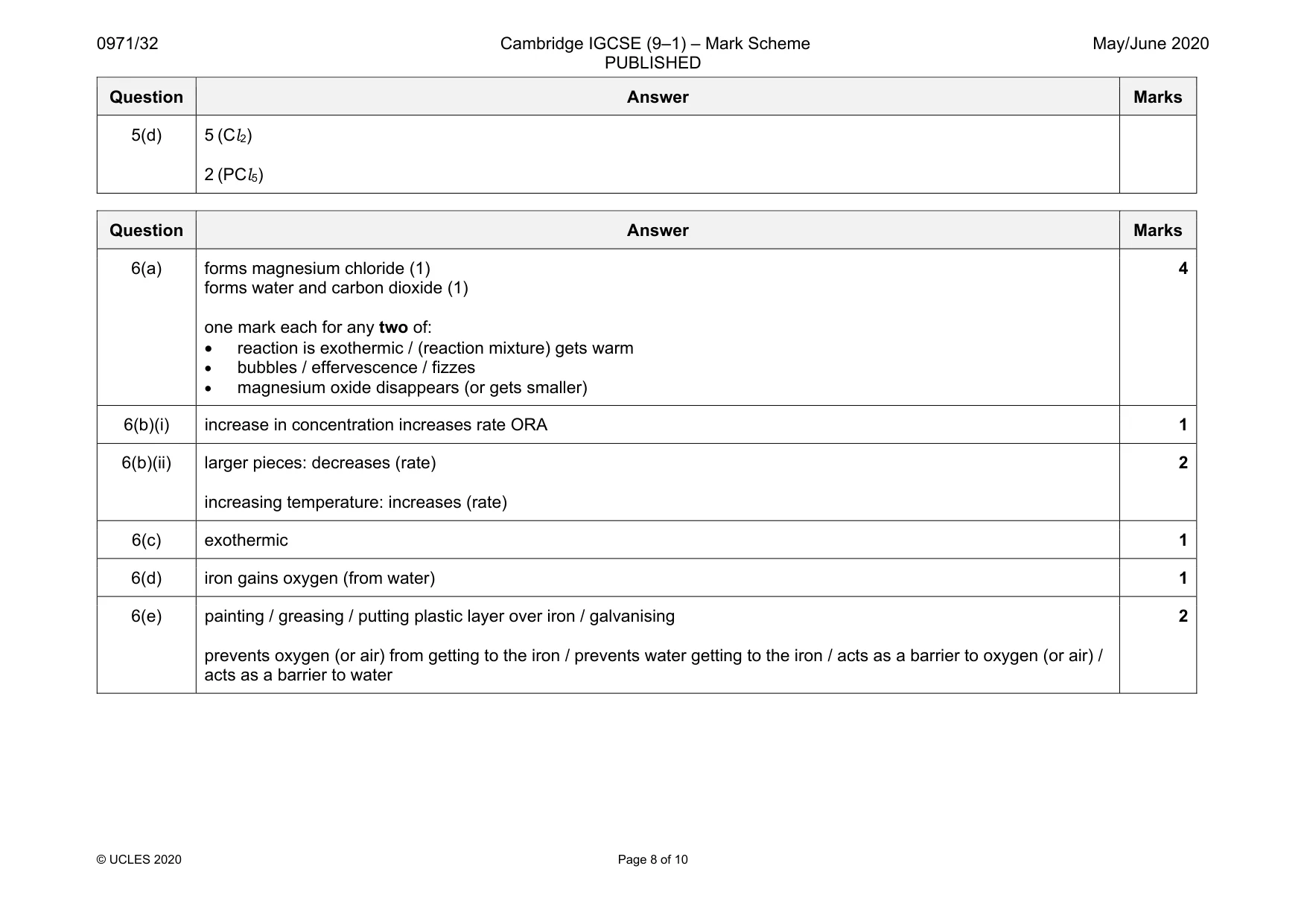 Mark scheme, page 8 of 10