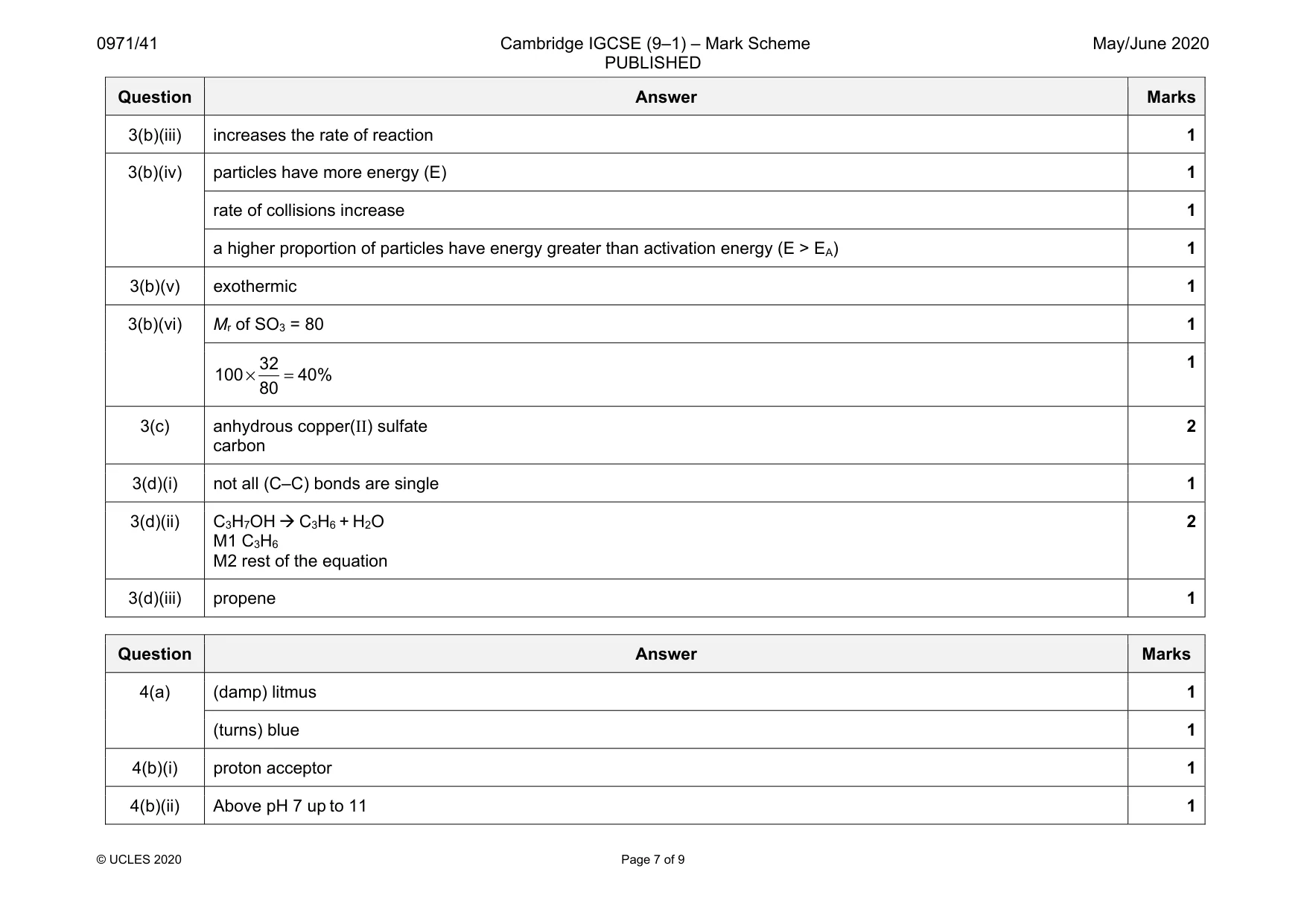Mark scheme, page 7 of 9