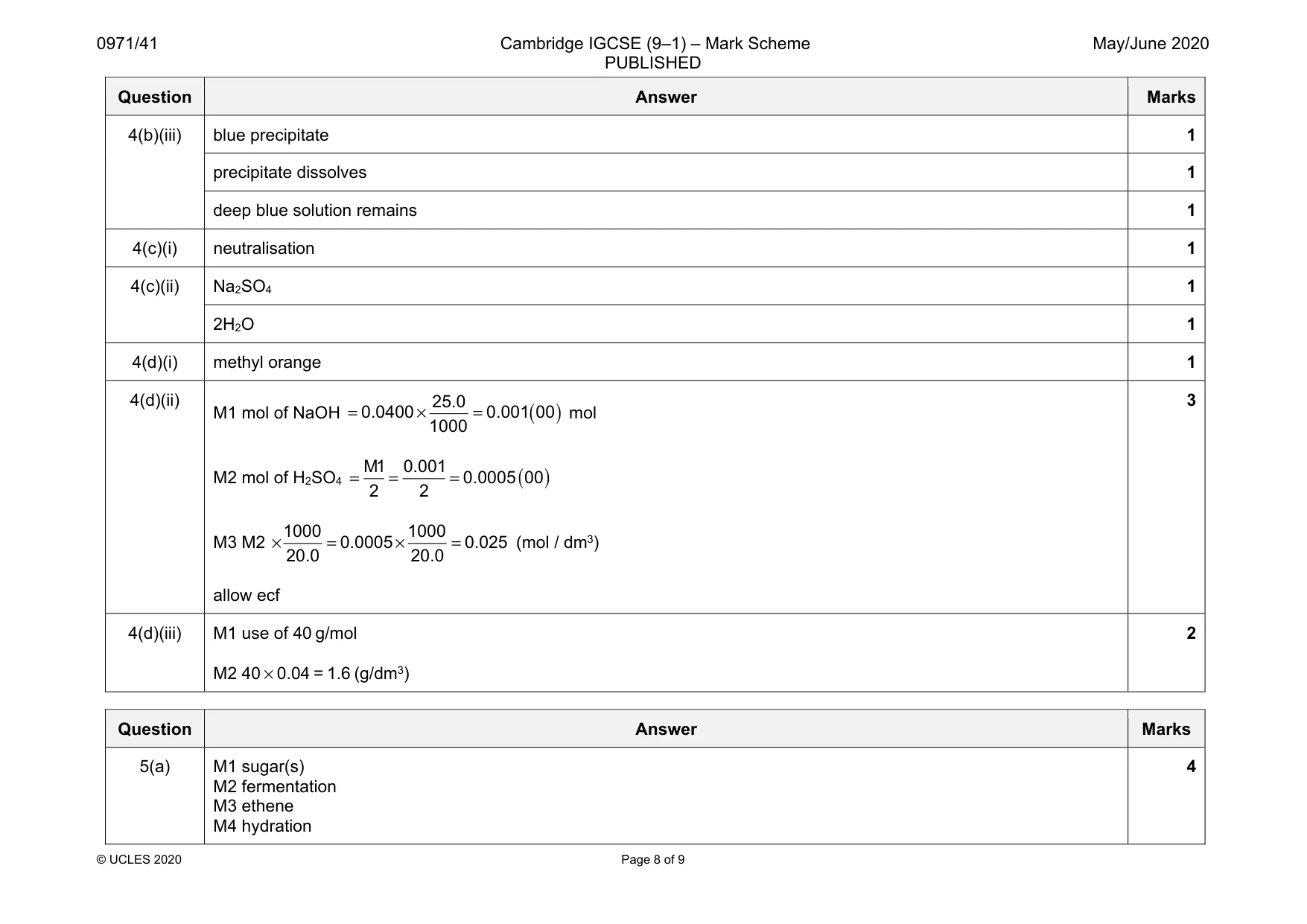 Mark scheme, page 8 of 9