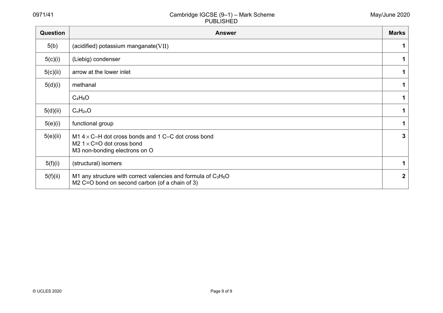 Mark scheme, page 9 of 9