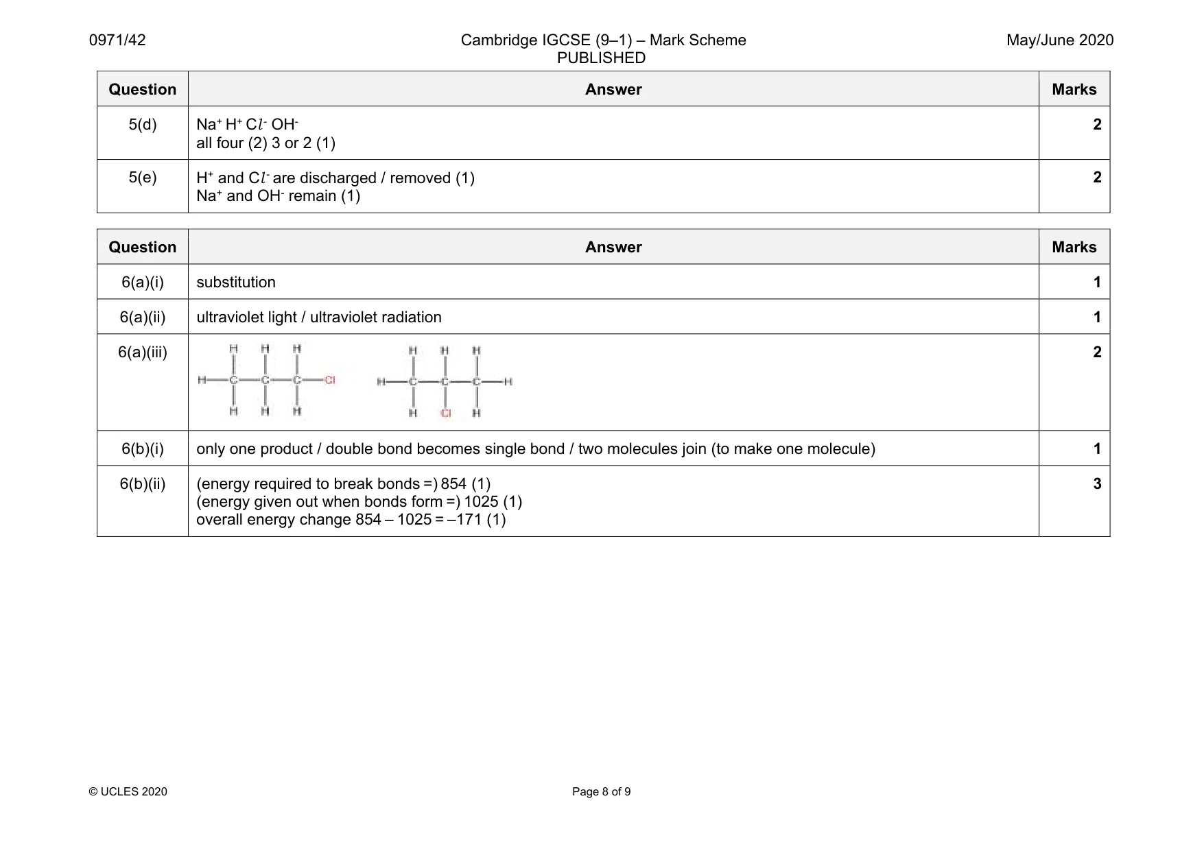 Mark scheme, page 8 of 9