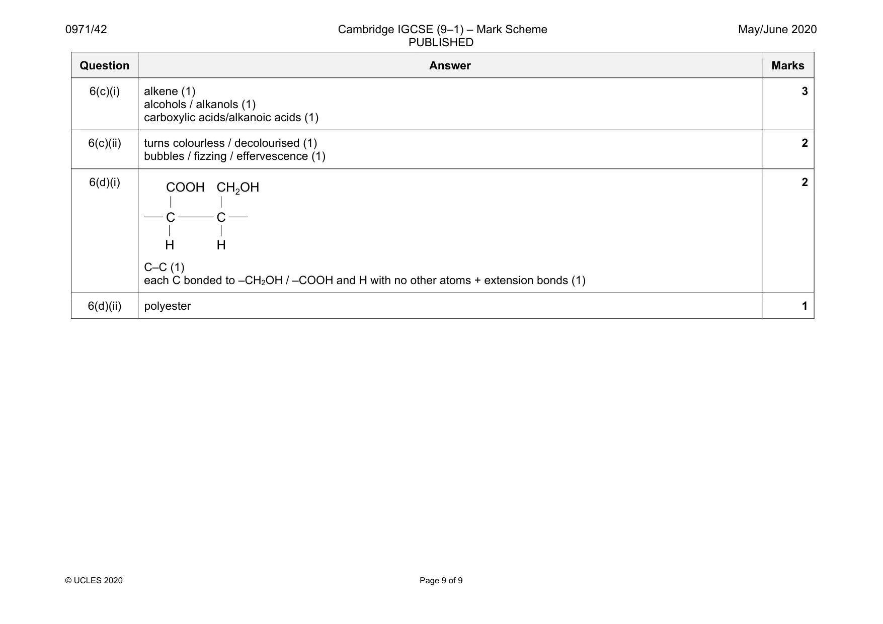 Mark scheme, page 9 of 9