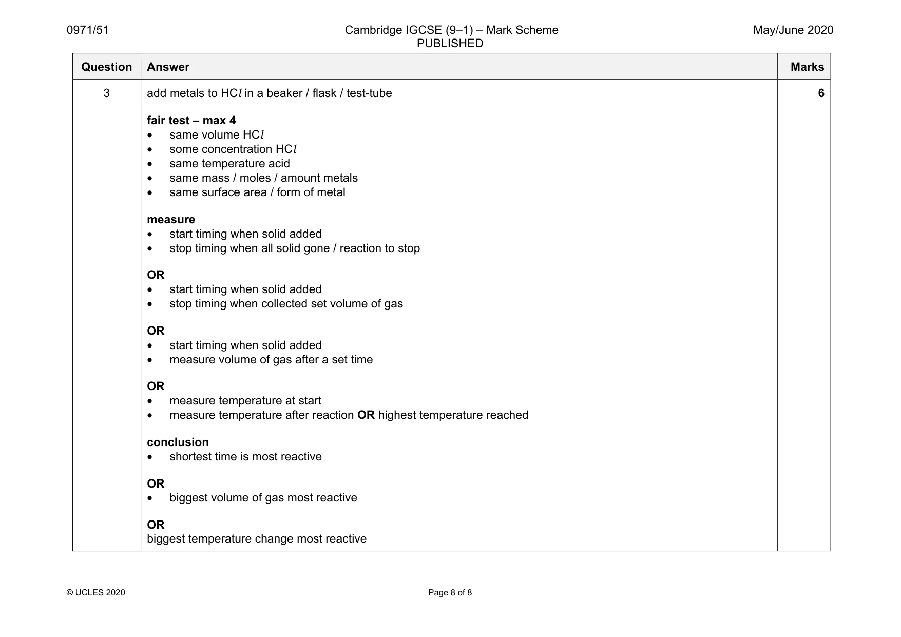 Mark scheme, page 8 of 8
