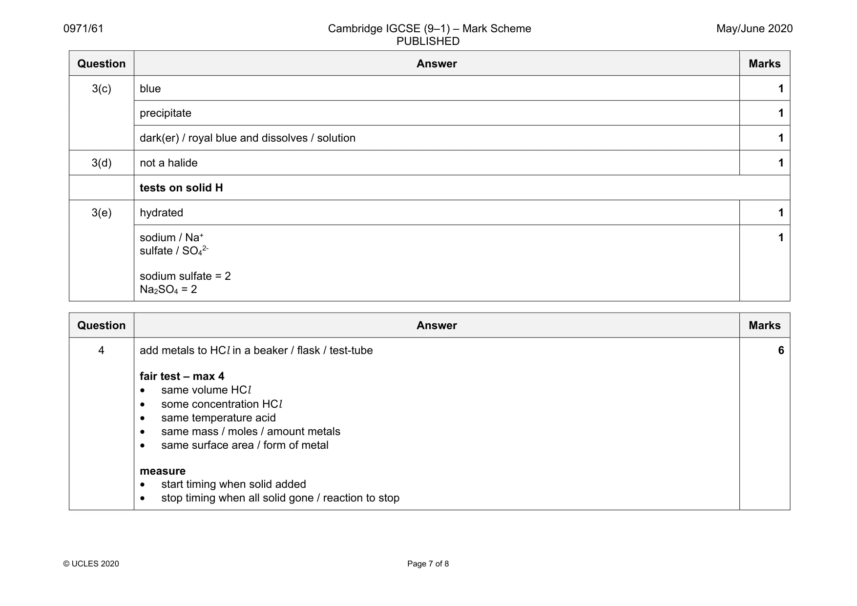 Mark scheme, page 7 of 8