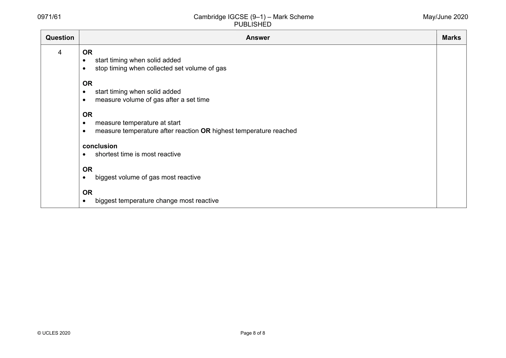 Mark scheme, page 8 of 8