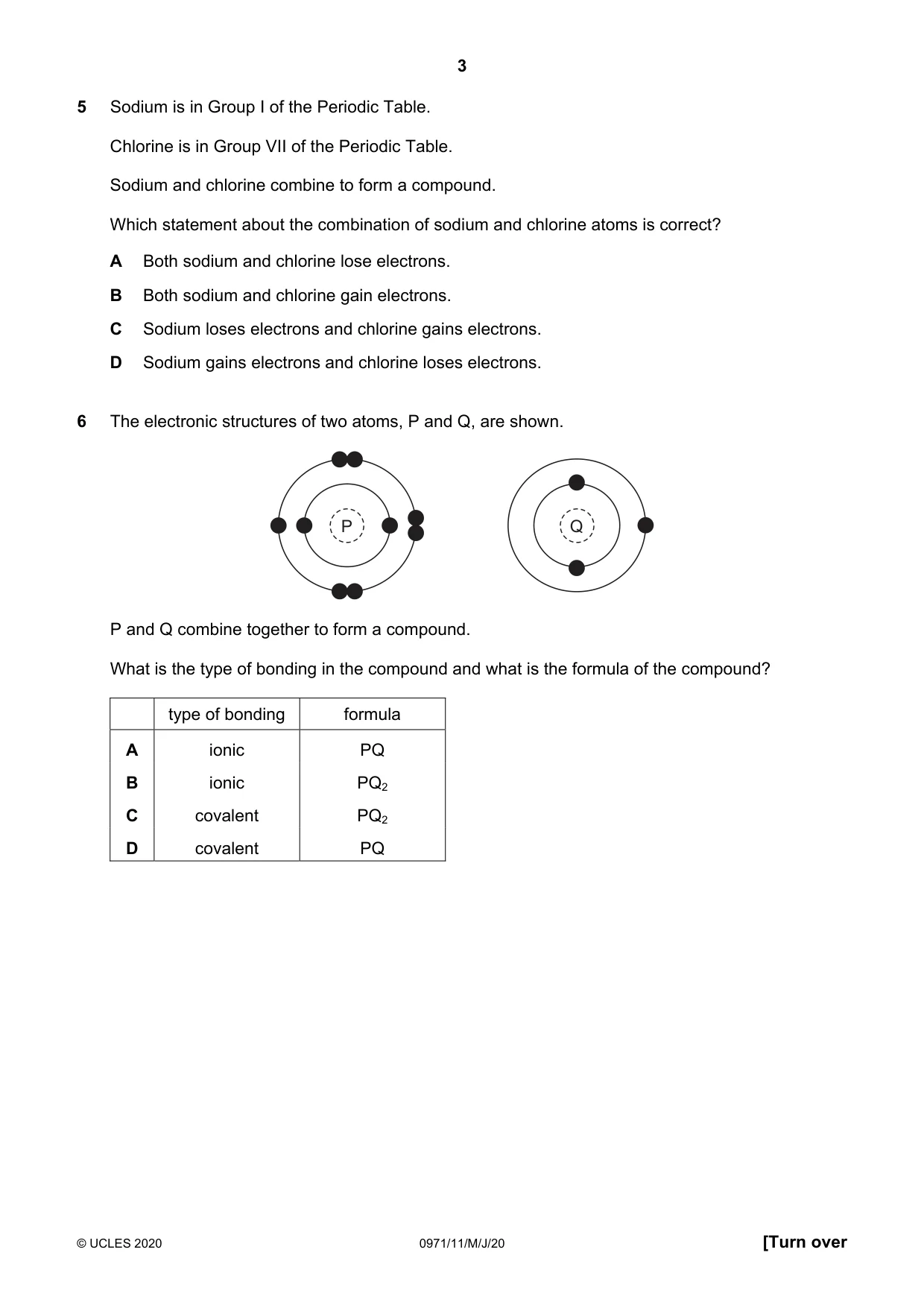Cambridge IGCSE Chemistry (9-1) 0971 2020 May/June Paper 1 · Variant 1 question paper, page 3 of 16