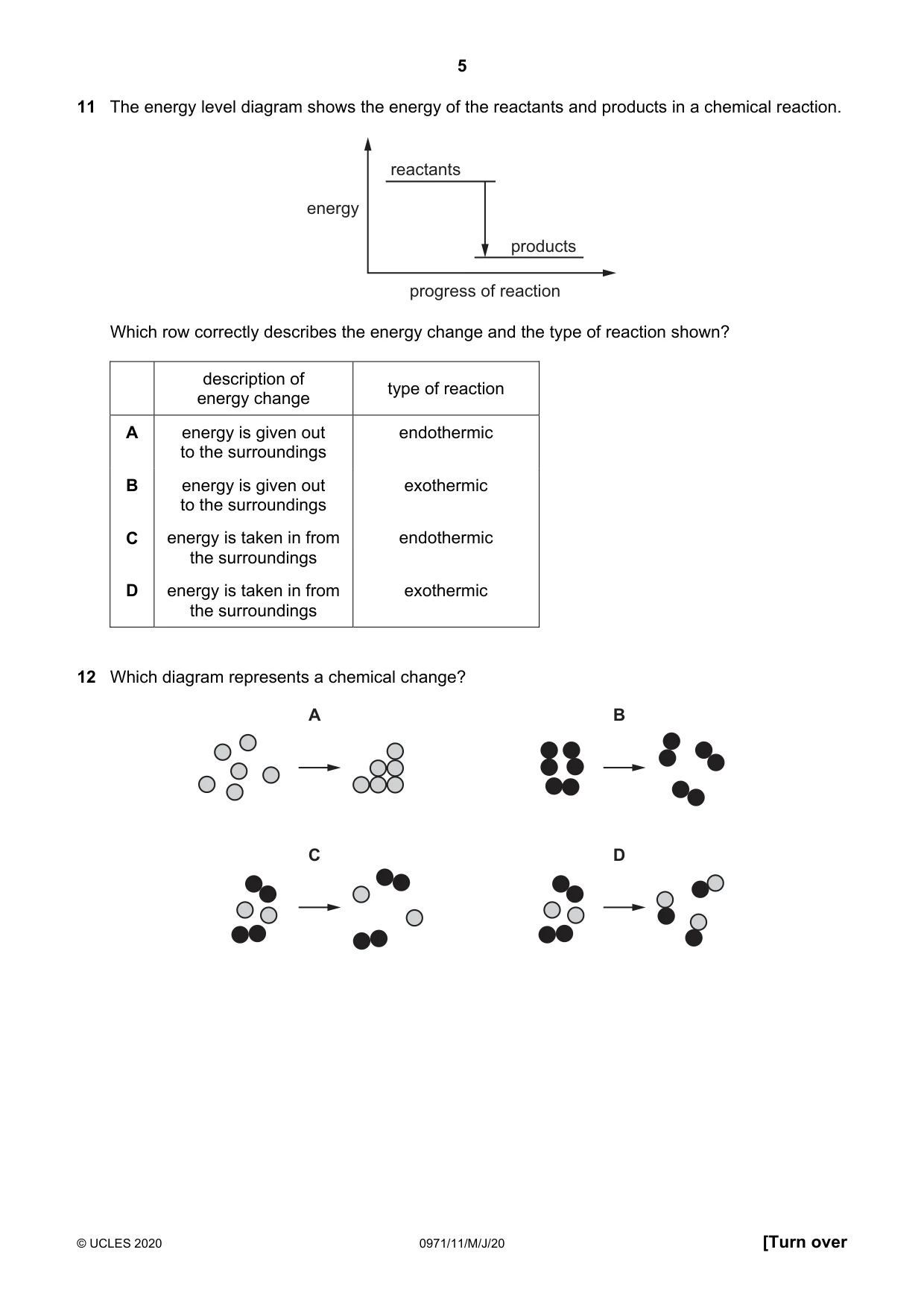 Cambridge IGCSE Chemistry (9-1) 0971 2020 May/June Paper 1 · Variant 1 question paper, page 5 of 16