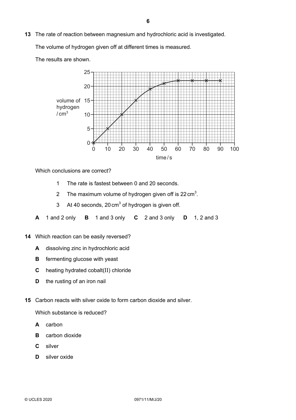 Cambridge IGCSE Chemistry (9-1) 0971 2020 May/June Paper 1 · Variant 1 question paper, page 6 of 16