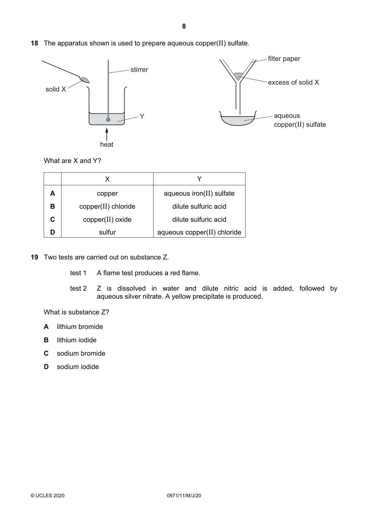 Cambridge IGCSE Chemistry (9-1) 0971 2020 May/June Paper 1 · Variant 1 question paper, page 8 of 16