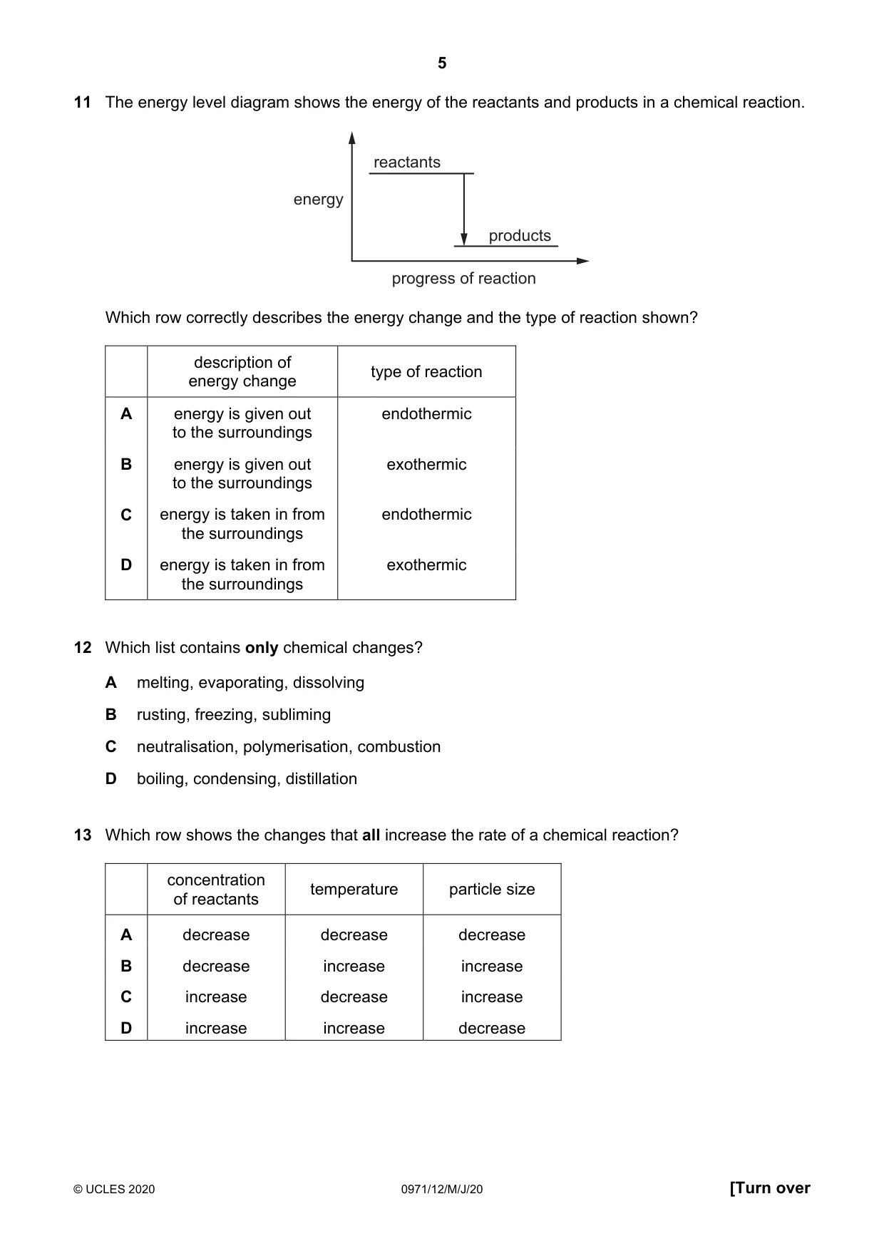 Cambridge IGCSE Chemistry (9-1) 0971 2020 May/June Paper 1 · Variant 2 question paper, page 5 of 16