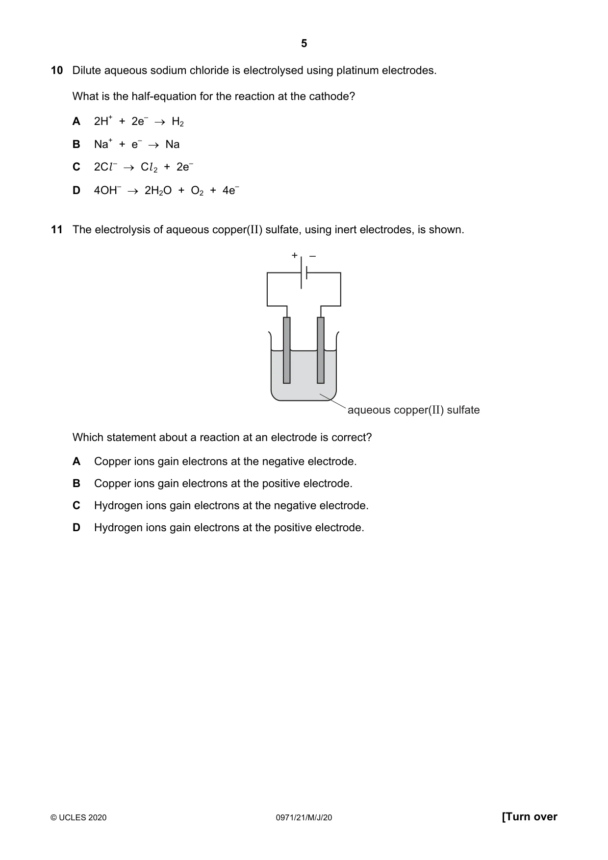 Cambridge IGCSE Chemistry (9-1) 0971 2020 May/June Paper 2 · Variant 1 question paper, page 5 of 16