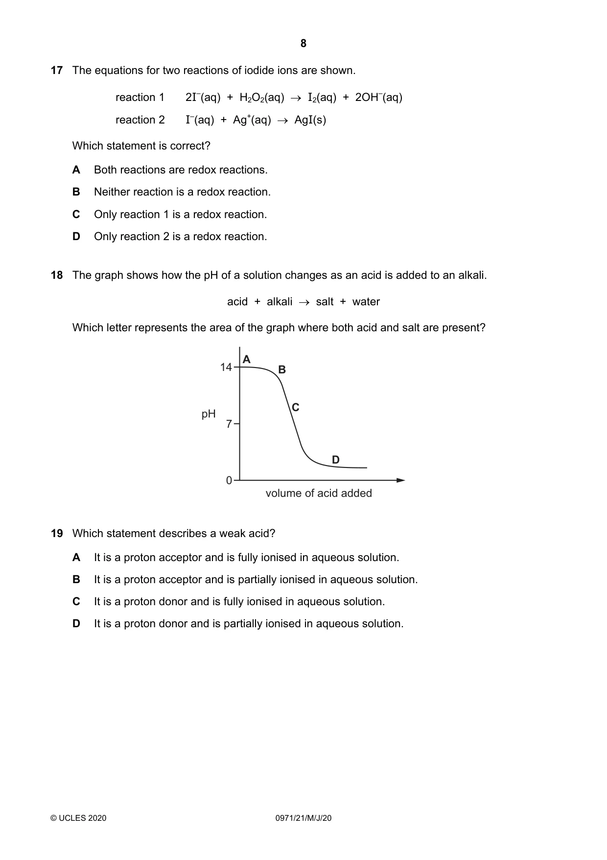 Cambridge IGCSE Chemistry (9-1) 0971 2020 May/June Paper 2 · Variant 1 question paper, page 8 of 16