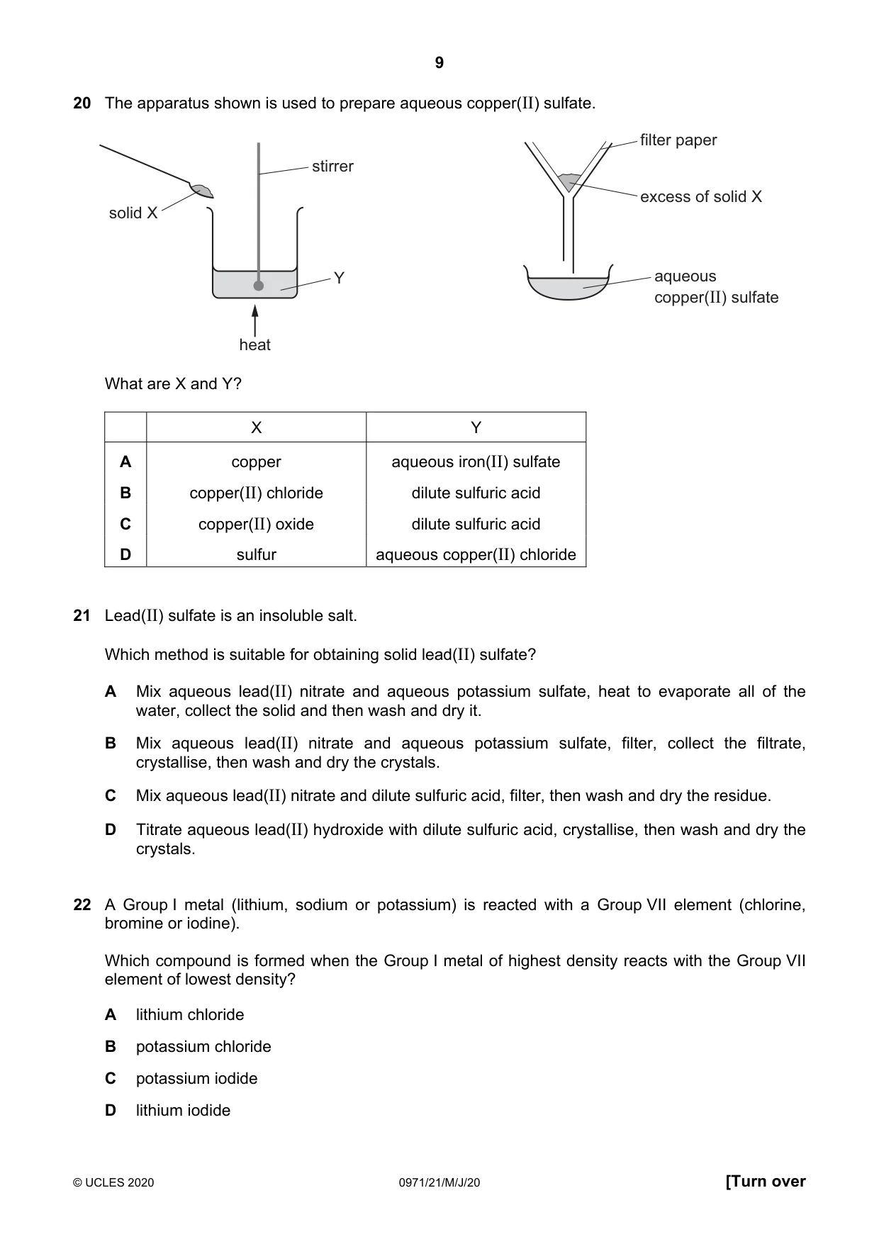 Cambridge IGCSE Chemistry (9-1) 0971 2020 May/June Paper 2 · Variant 1 question paper, page 9 of 16