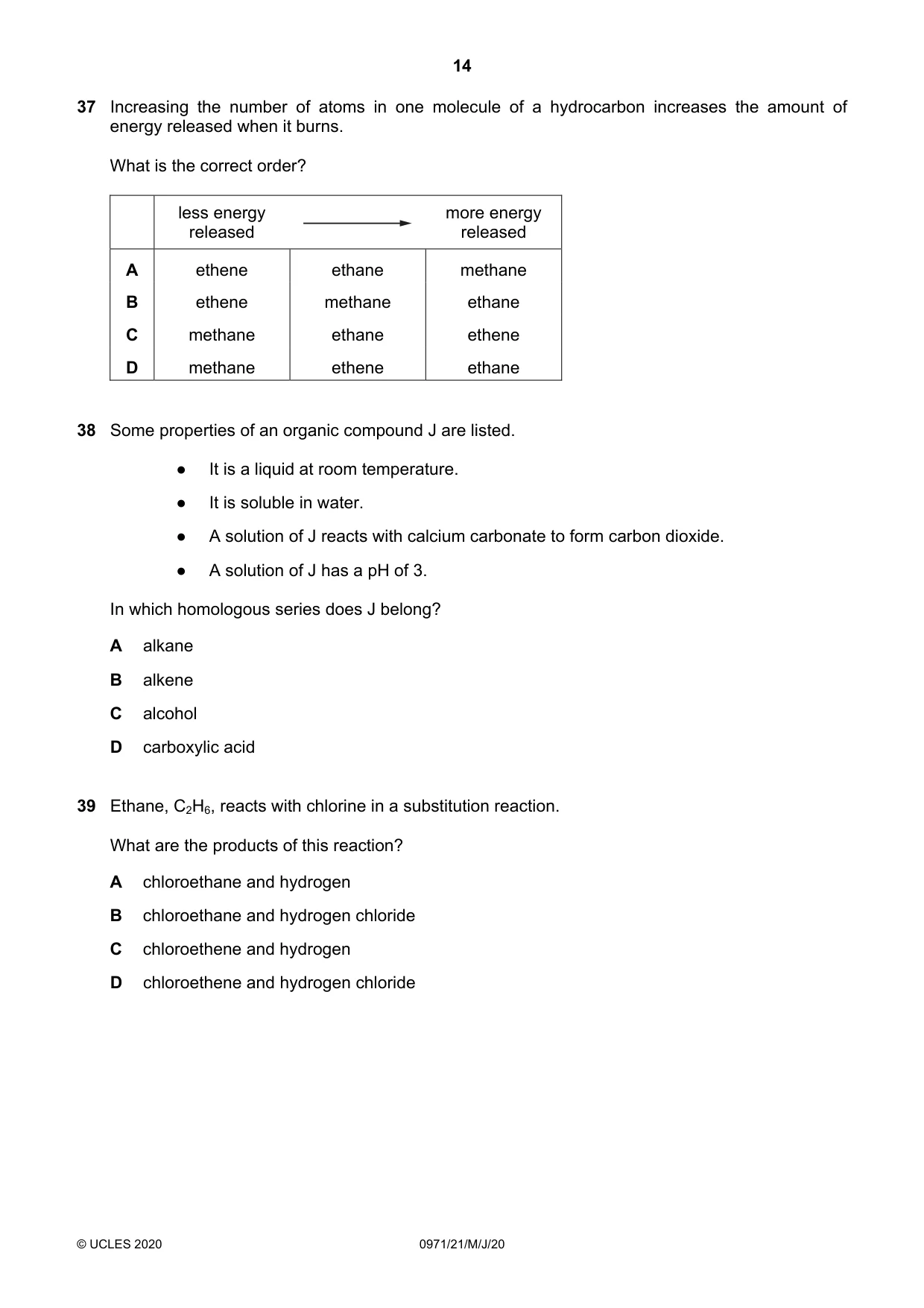 Cambridge IGCSE Chemistry (9-1) 0971 2020 May/June Paper 2 · Variant 1 question paper, page 14 of 16
