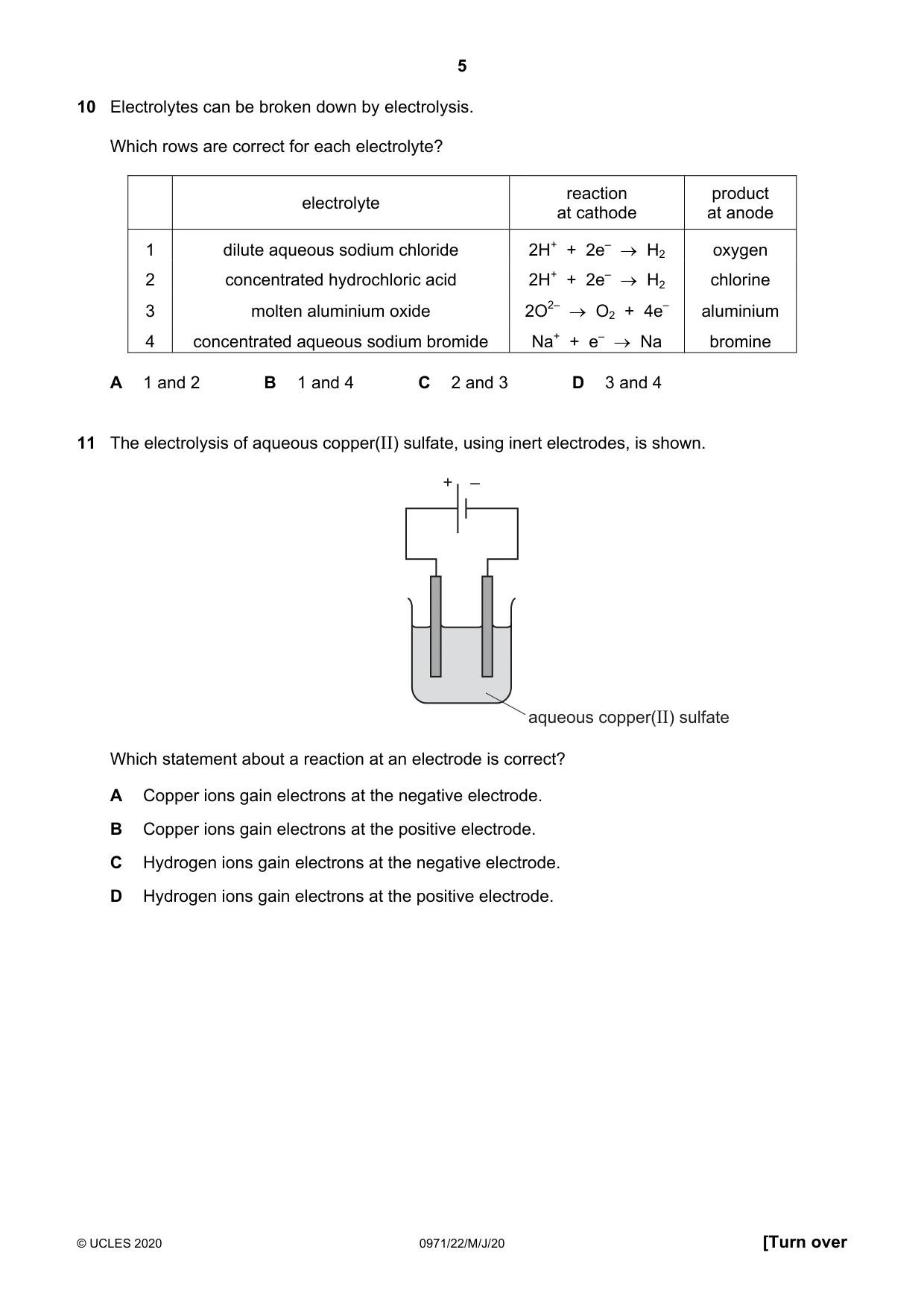 Cambridge IGCSE Chemistry (9-1) 0971 2020 May/June Paper 2 · Variant 2 question paper, page 5 of 16