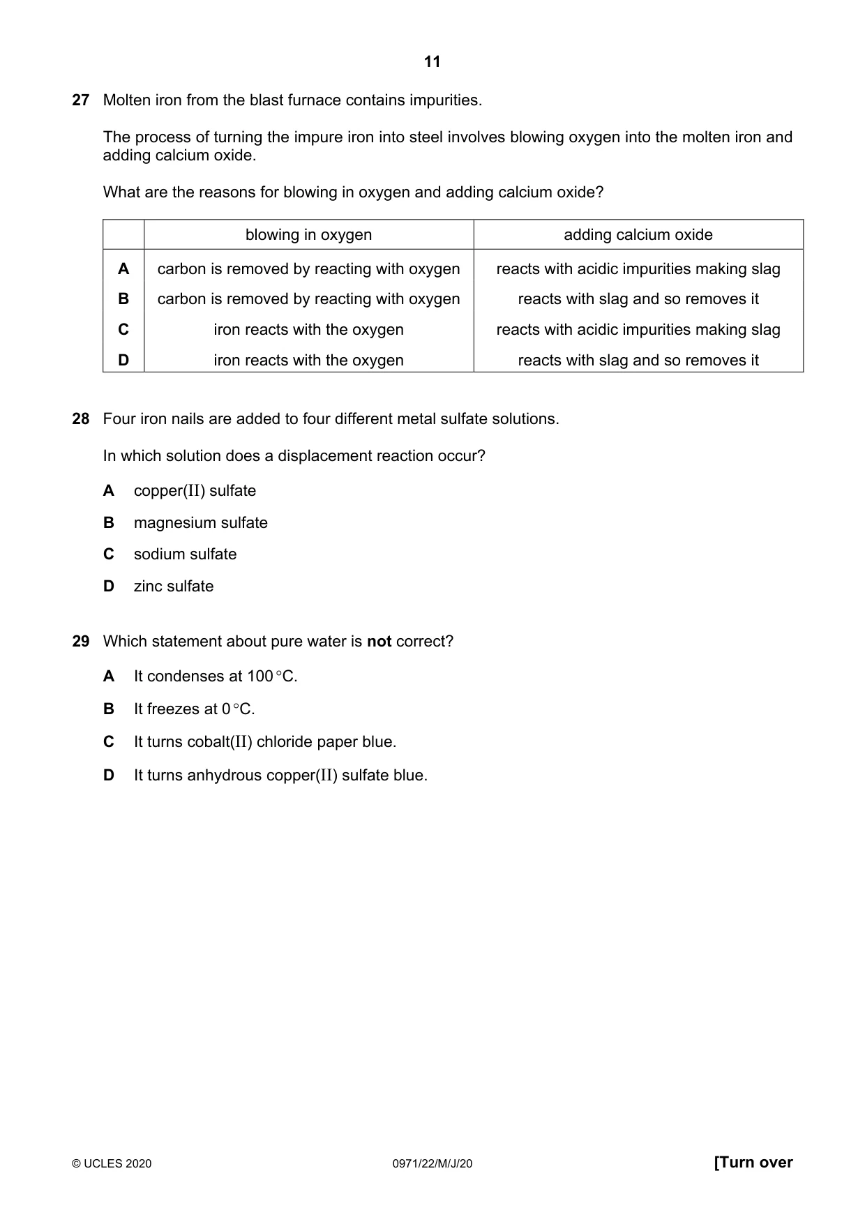Cambridge IGCSE Chemistry (9-1) 0971 2020 May/June Paper 2 · Variant 2 question paper, page 11 of 16