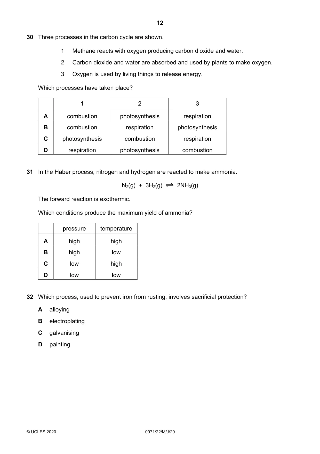 Cambridge IGCSE Chemistry (9-1) 0971 2020 May/June Paper 2 · Variant 2 question paper, page 12 of 16