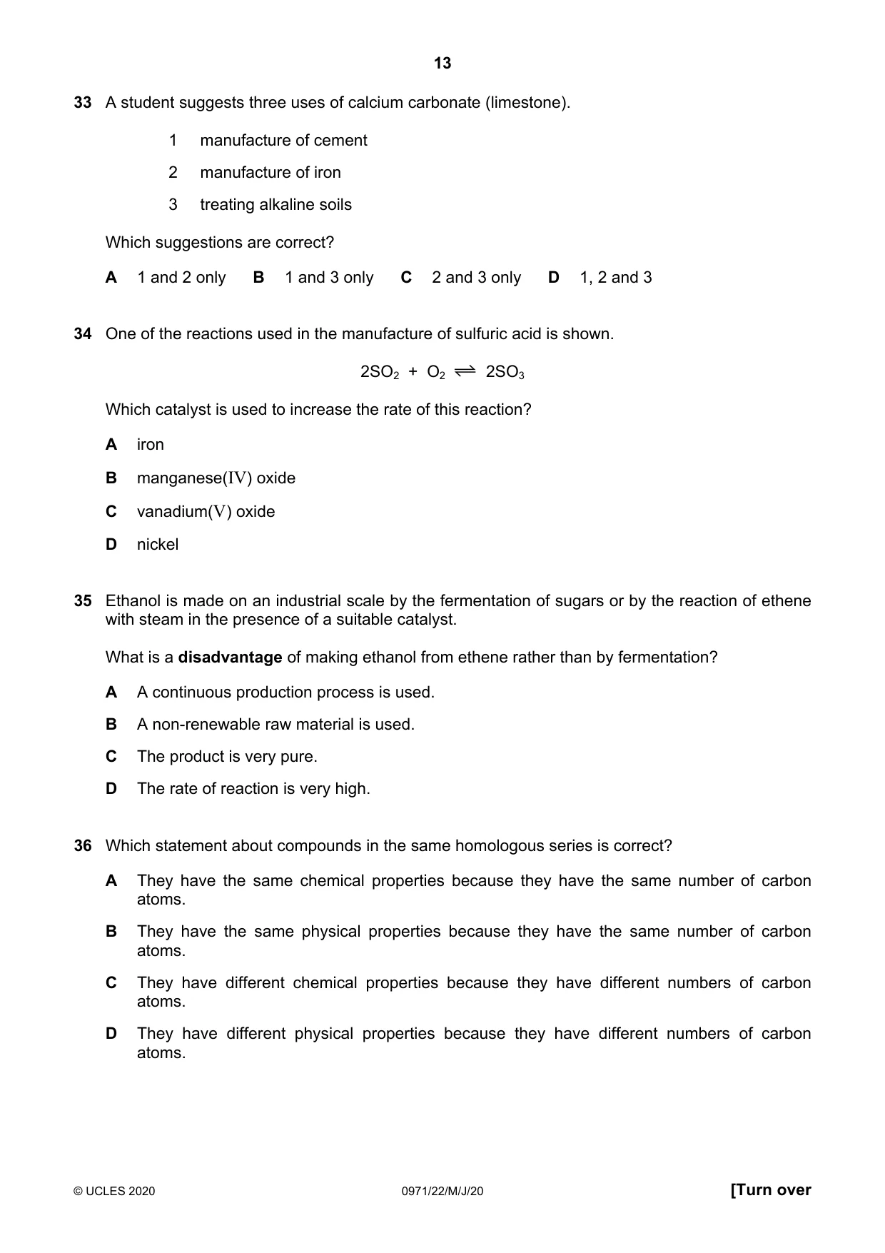 Cambridge IGCSE Chemistry (9-1) 0971 2020 May/June Paper 2 · Variant 2 question paper, page 13 of 16
