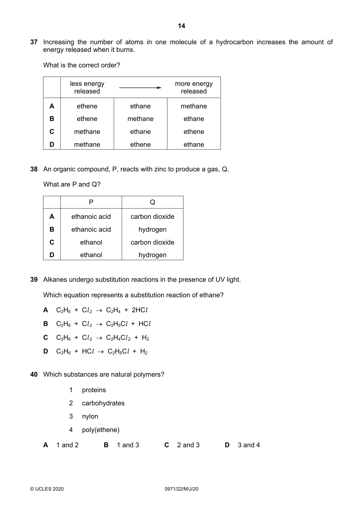 Cambridge IGCSE Chemistry (9-1) 0971 2020 May/June Paper 2 · Variant 2 question paper, page 14 of 16