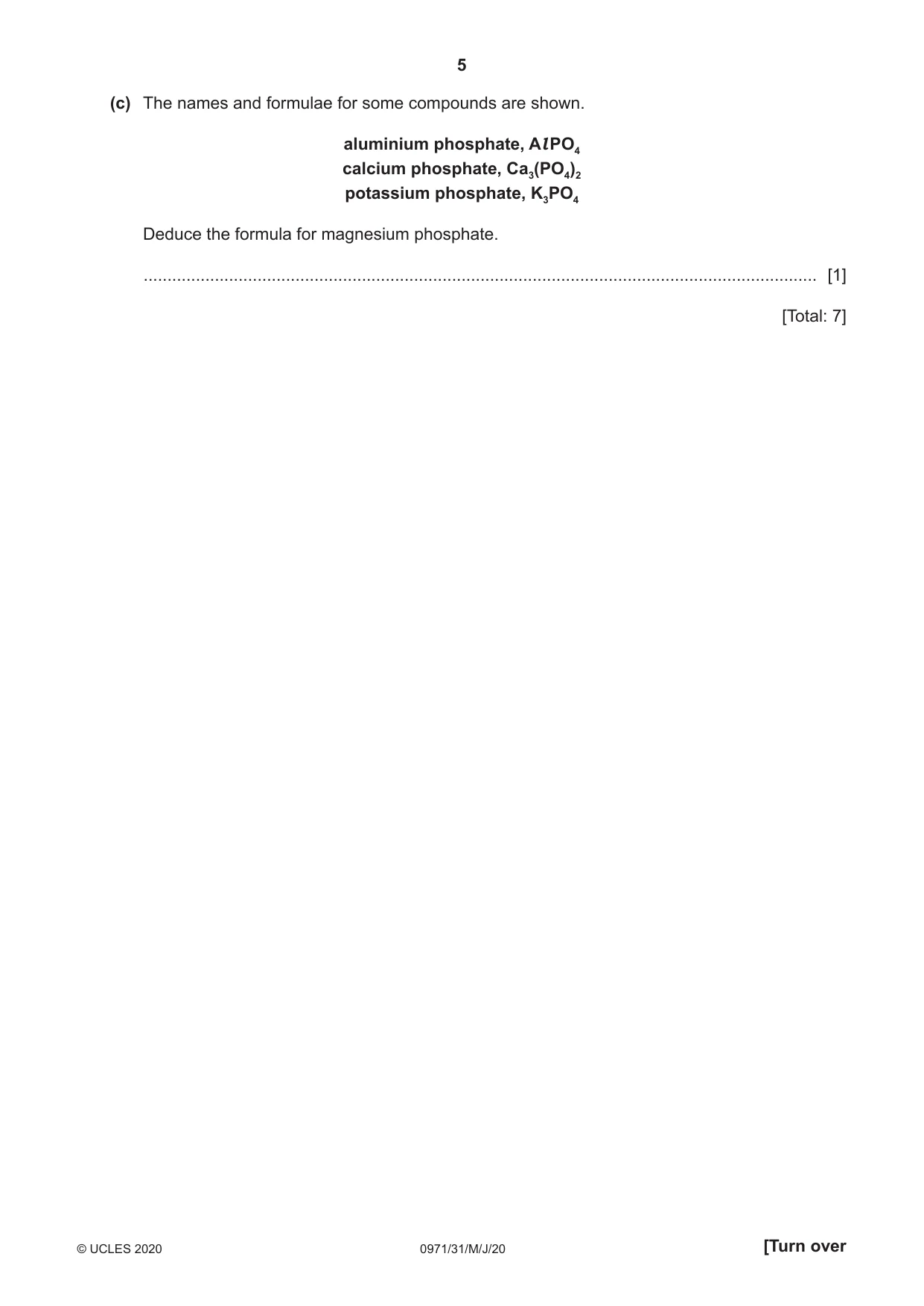 Cambridge IGCSE Chemistry (9-1) 0971 2020 May/June Paper 3 · Variant 1 question paper, page 5 of 20