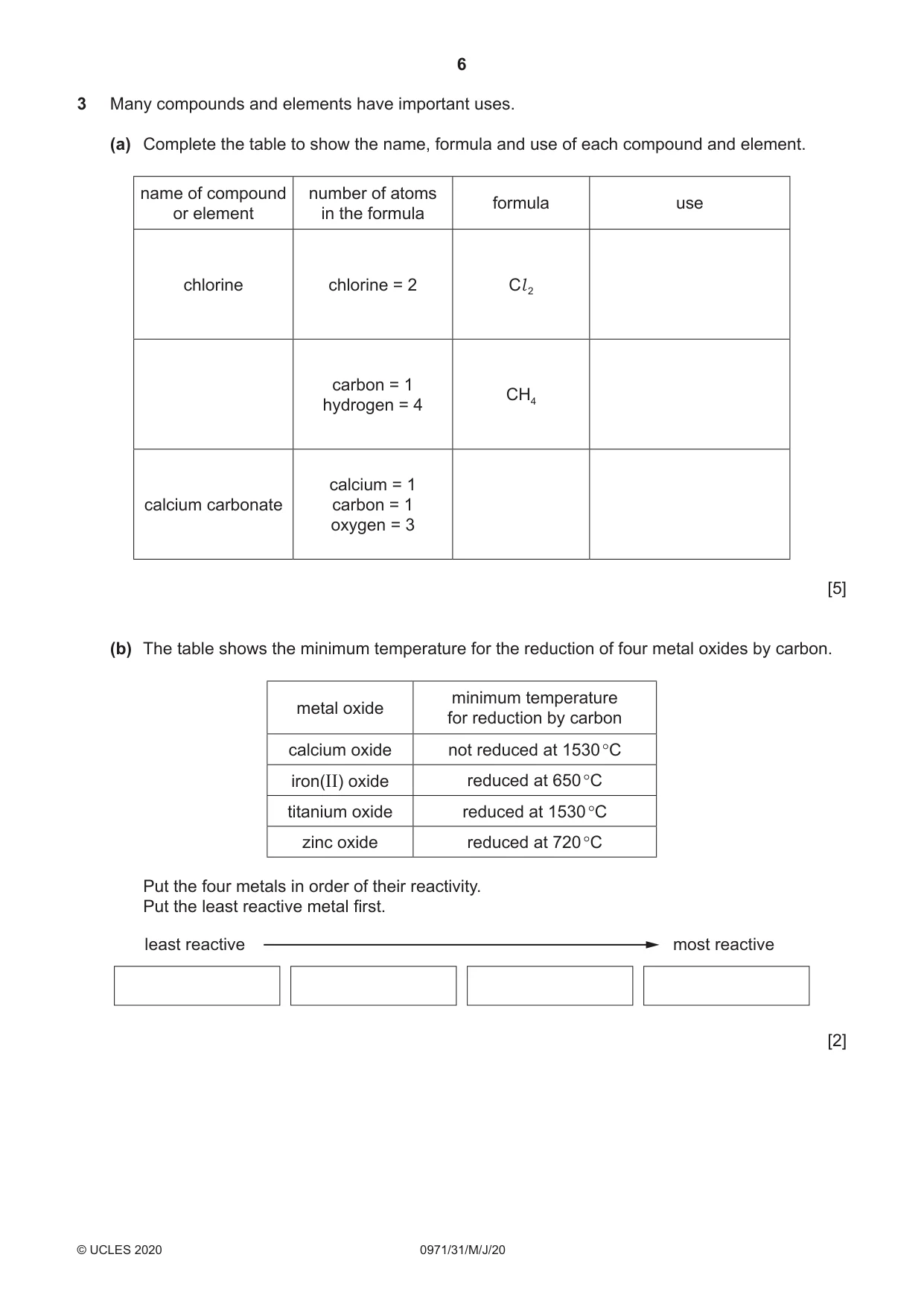 Cambridge IGCSE Chemistry (9-1) 0971 2020 May/June Paper 3 · Variant 1 question paper, page 6 of 20