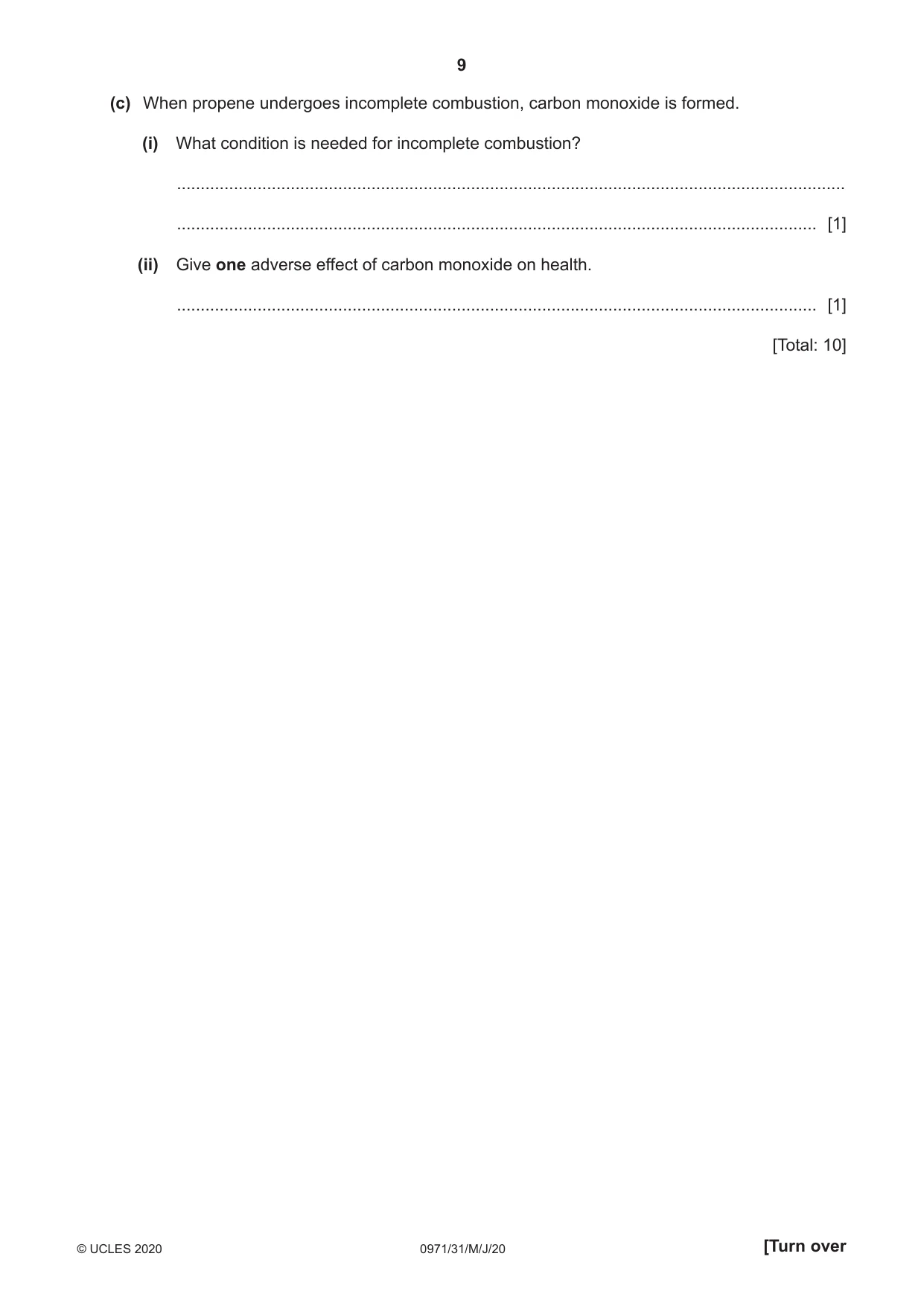 Cambridge IGCSE Chemistry (9-1) 0971 2020 May/June Paper 3 · Variant 1 question paper, page 9 of 20