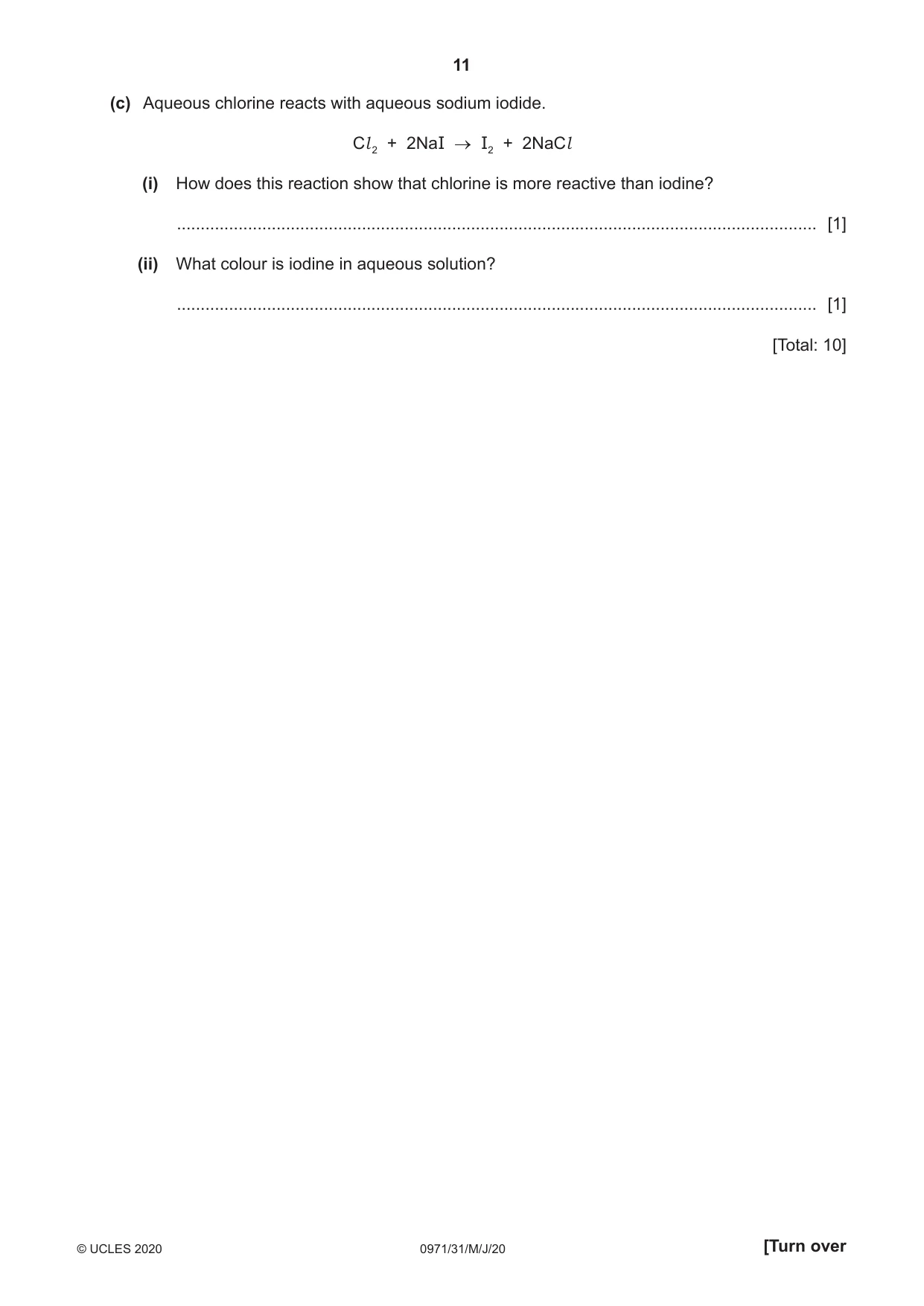 Cambridge IGCSE Chemistry (9-1) 0971 2020 May/June Paper 3 · Variant 1 question paper, page 11 of 20