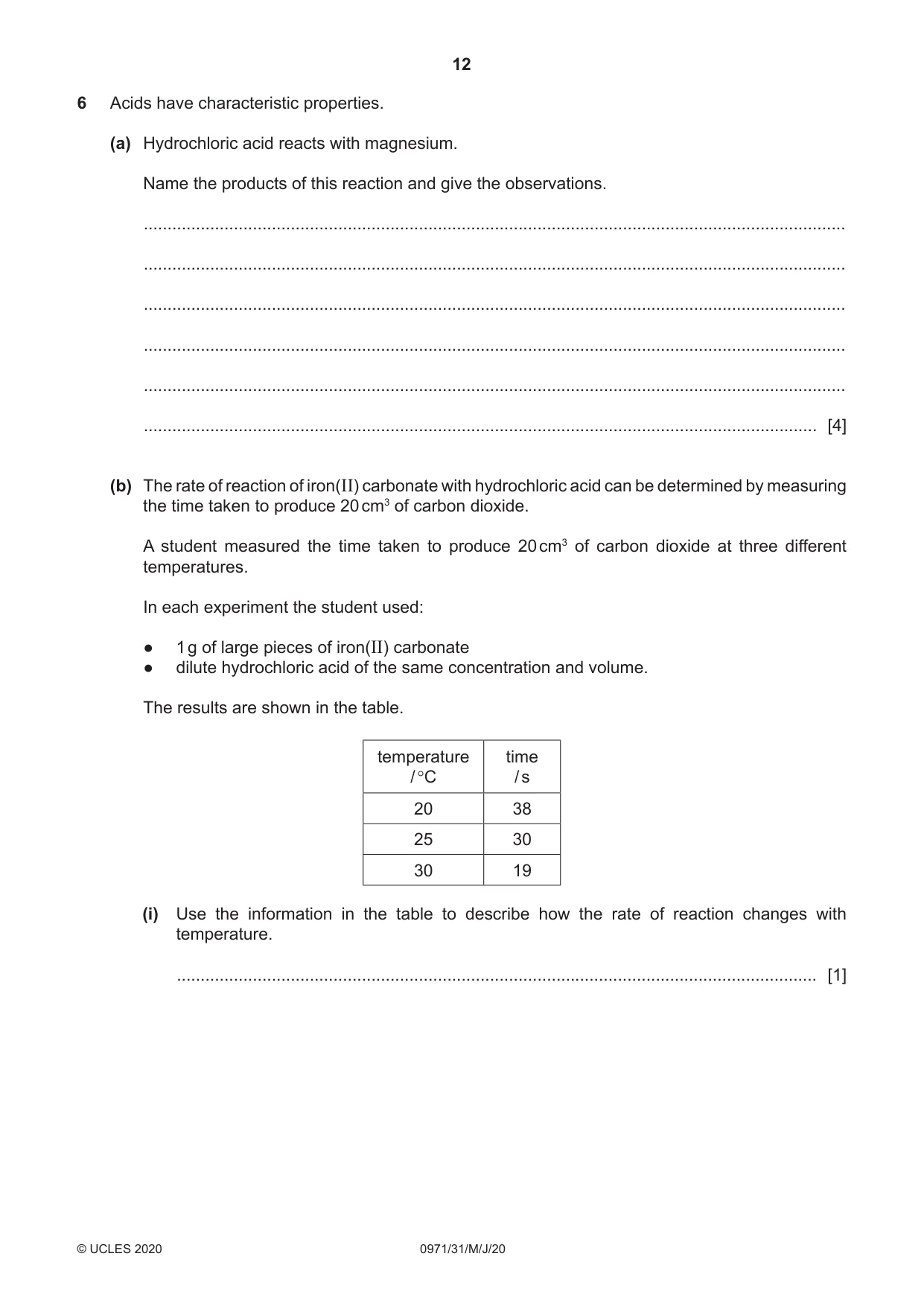Cambridge IGCSE Chemistry (9-1) 0971 2020 May/June Paper 3 · Variant 1 question paper, page 12 of 20