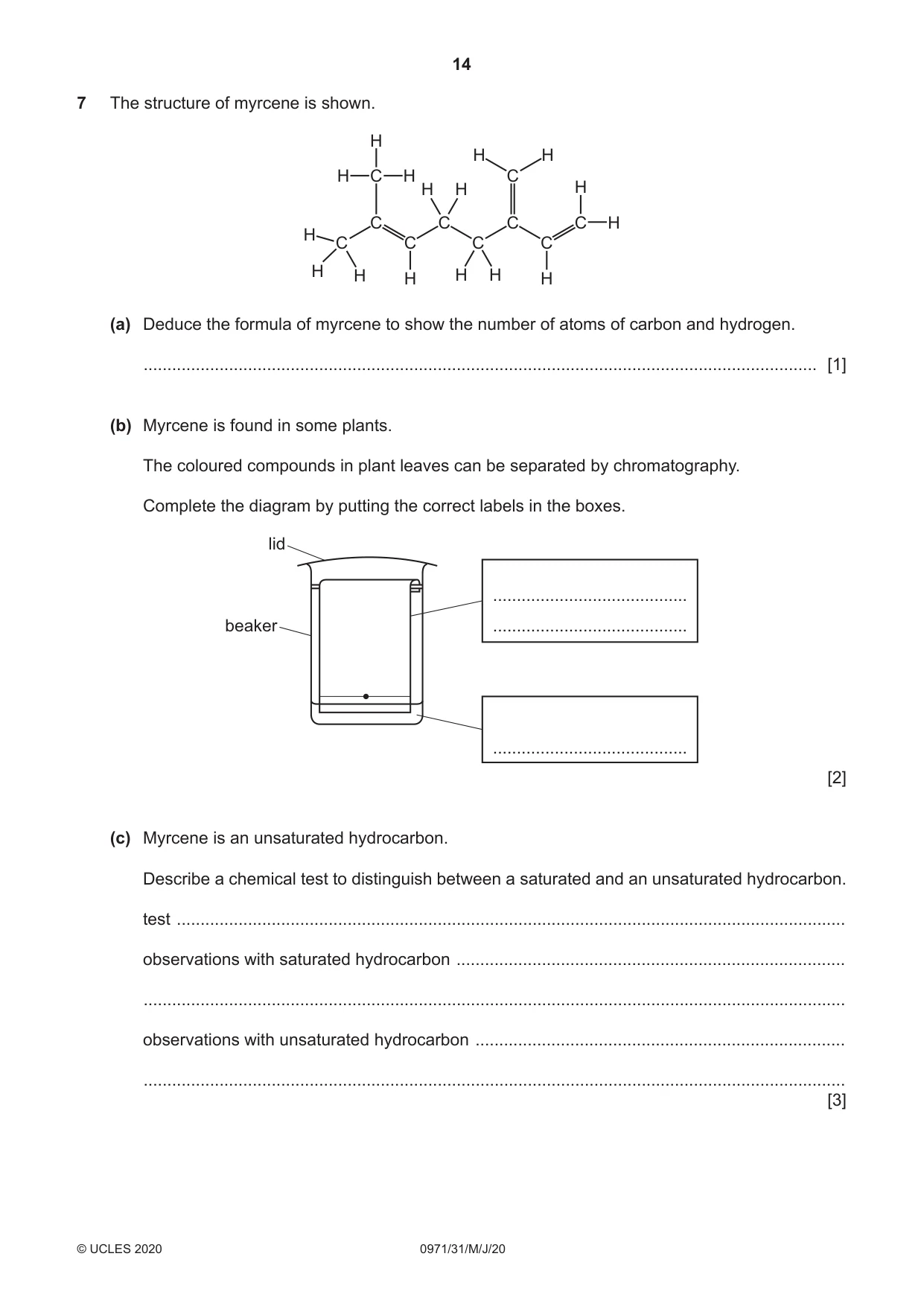 Cambridge IGCSE Chemistry (9-1) 0971 2020 May/June Paper 3 · Variant 1 question paper, page 14 of 20