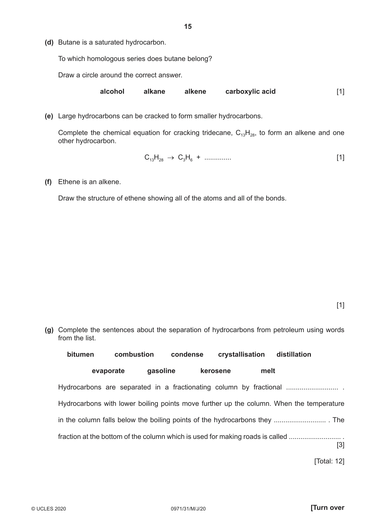 Cambridge IGCSE Chemistry (9-1) 0971 2020 May/June Paper 3 · Variant 1 question paper, page 15 of 20