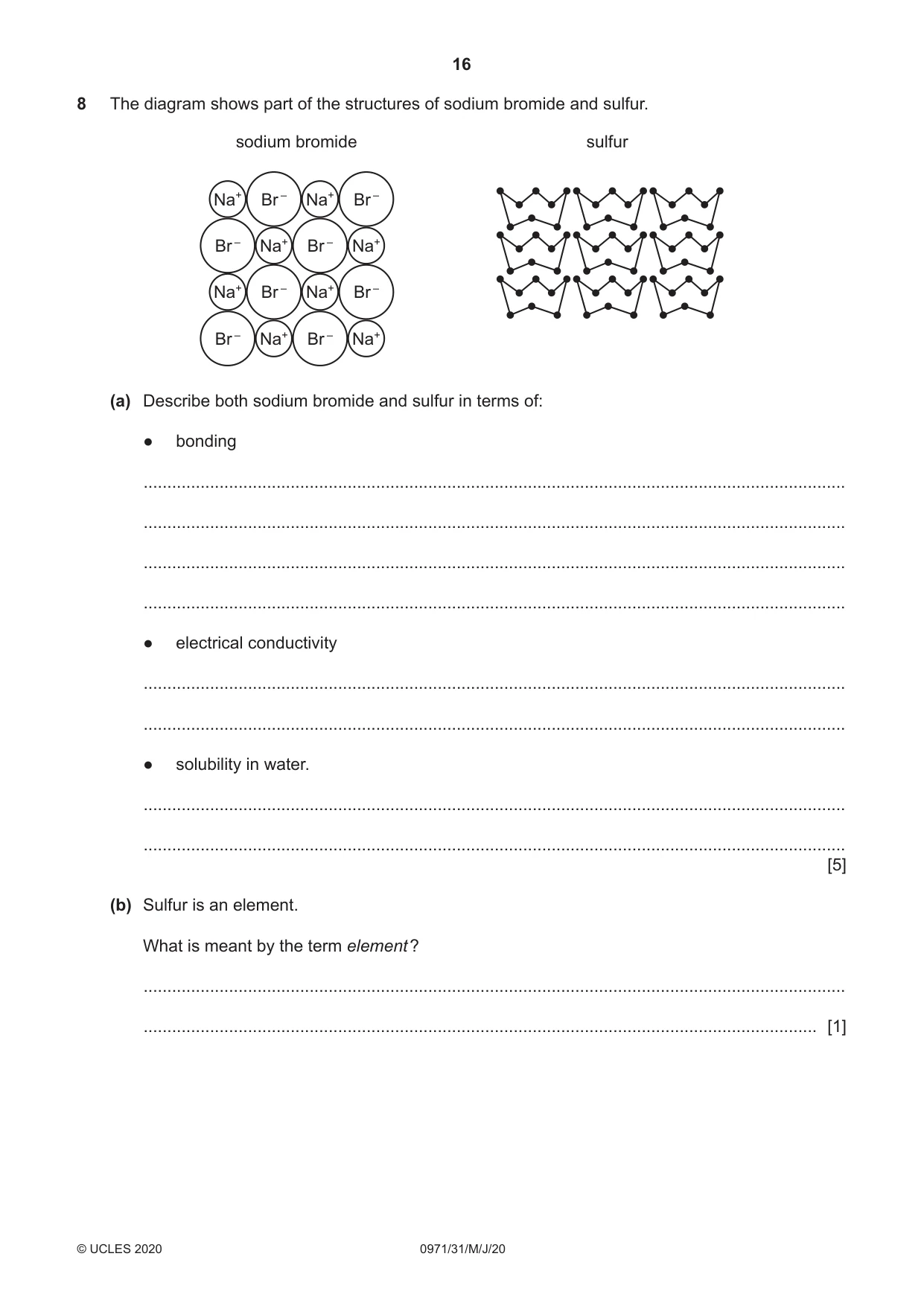 Cambridge IGCSE Chemistry (9-1) 0971 2020 May/June Paper 3 · Variant 1 question paper, page 16 of 20