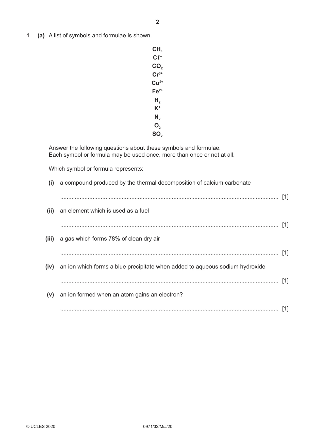 Cambridge IGCSE Chemistry (9-1) 0971 2020 May/June Paper 3 · Variant 2 question paper, page 2 of 20