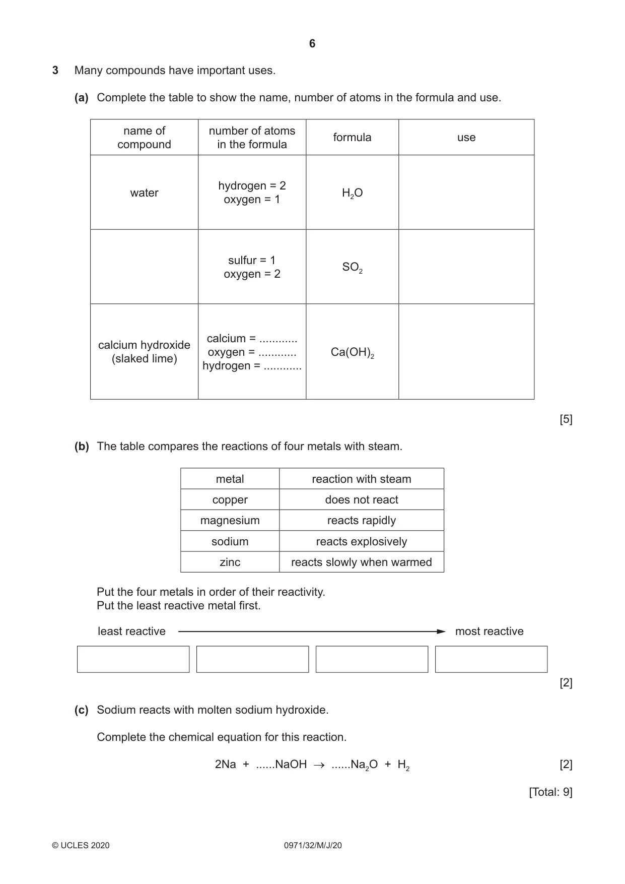 Cambridge IGCSE Chemistry (9-1) 0971 2020 May/June Paper 3 · Variant 2 question paper, page 6 of 20