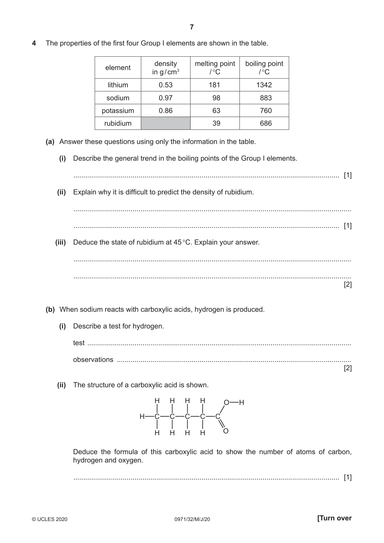 Cambridge IGCSE Chemistry (9-1) 0971 2020 May/June Paper 3 · Variant 2 question paper, page 7 of 20