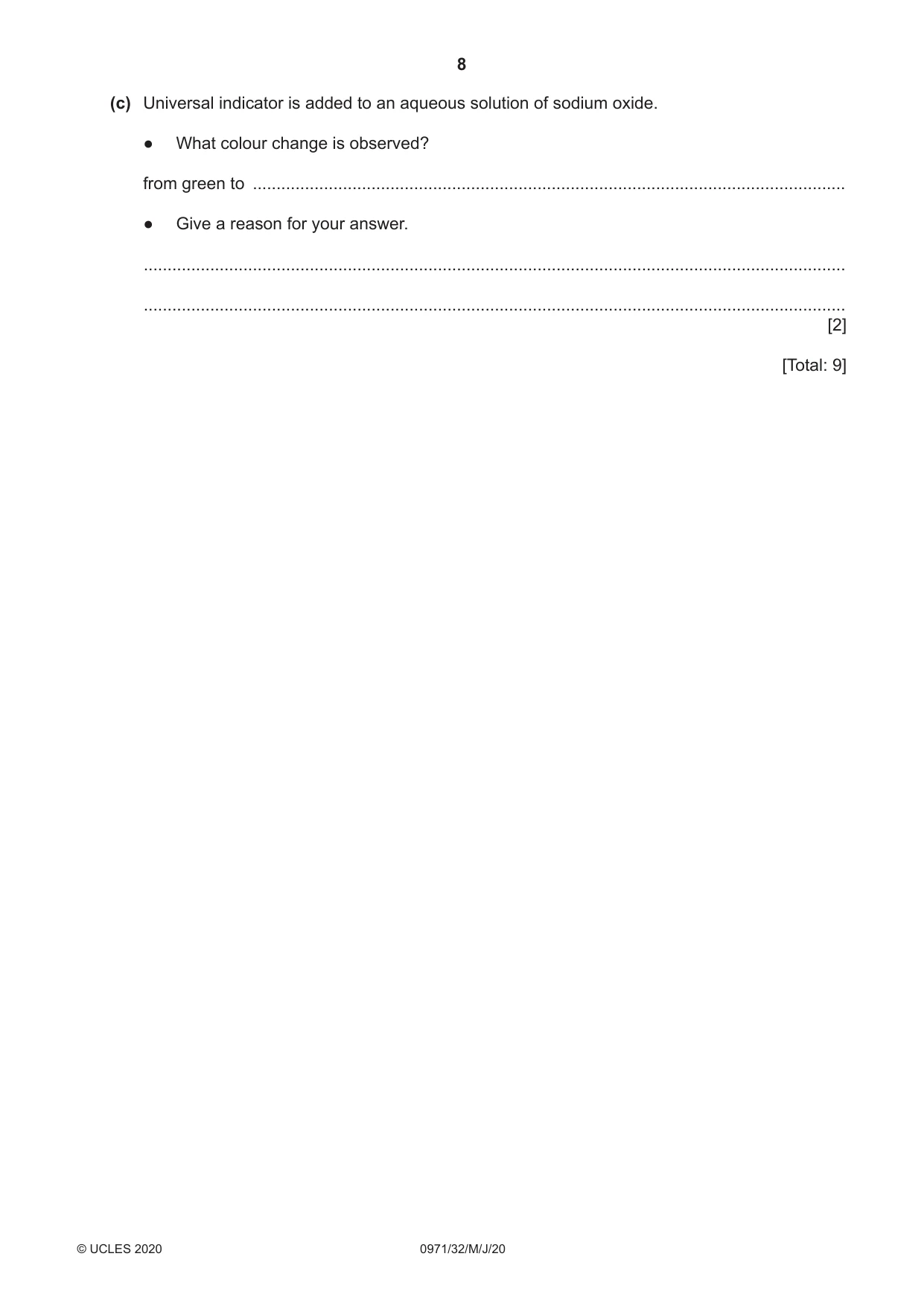 Cambridge IGCSE Chemistry (9-1) 0971 2020 May/June Paper 3 · Variant 2 question paper, page 8 of 20