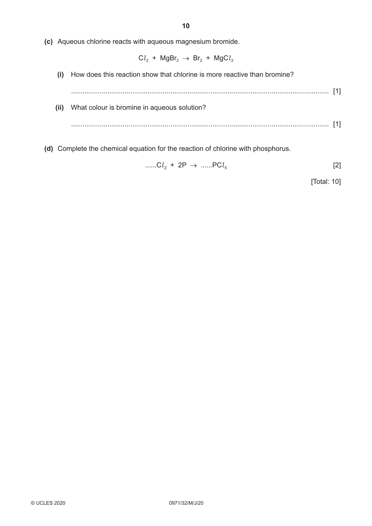 Cambridge IGCSE Chemistry (9-1) 0971 2020 May/June Paper 3 · Variant 2 question paper, page 10 of 20