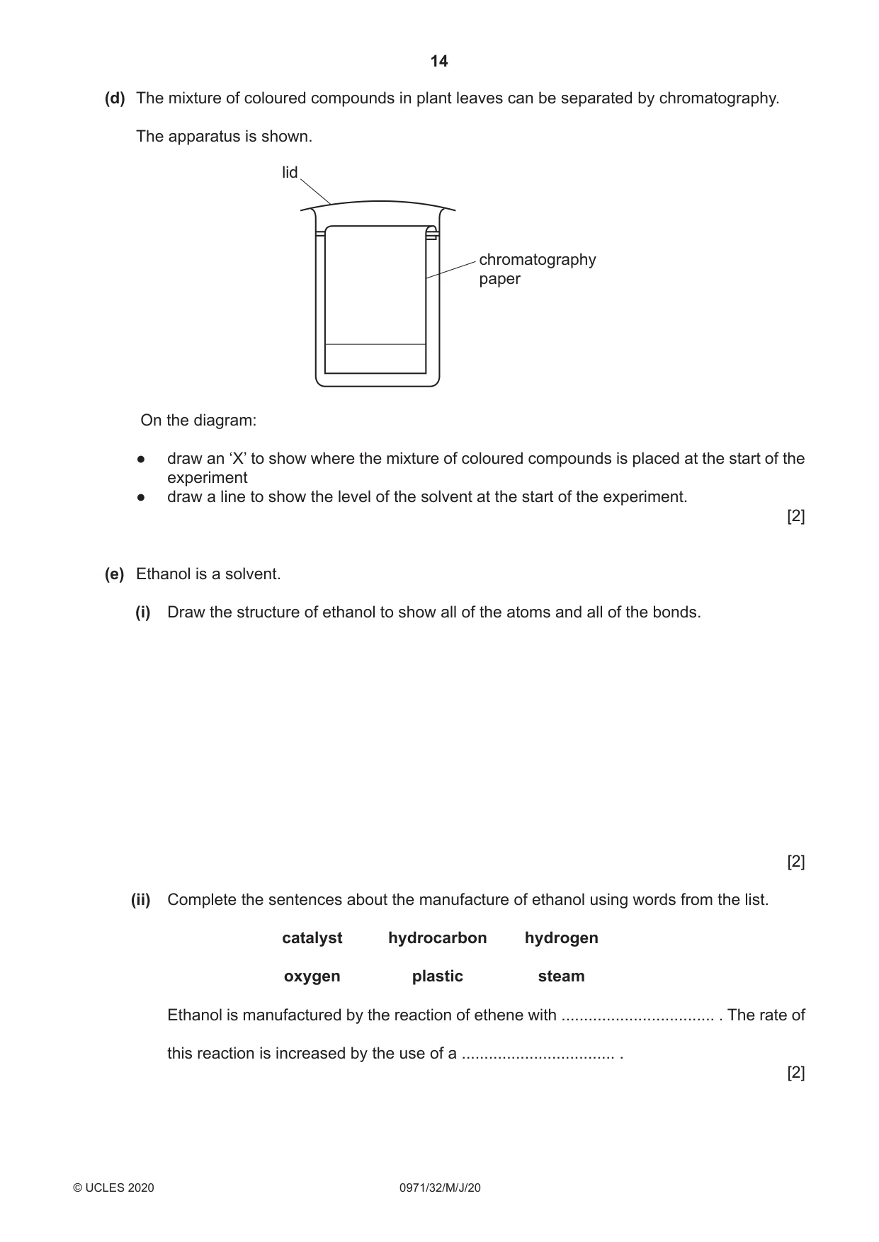 Cambridge IGCSE Chemistry (9-1) 0971 2020 May/June Paper 3 · Variant 2 question paper, page 14 of 20