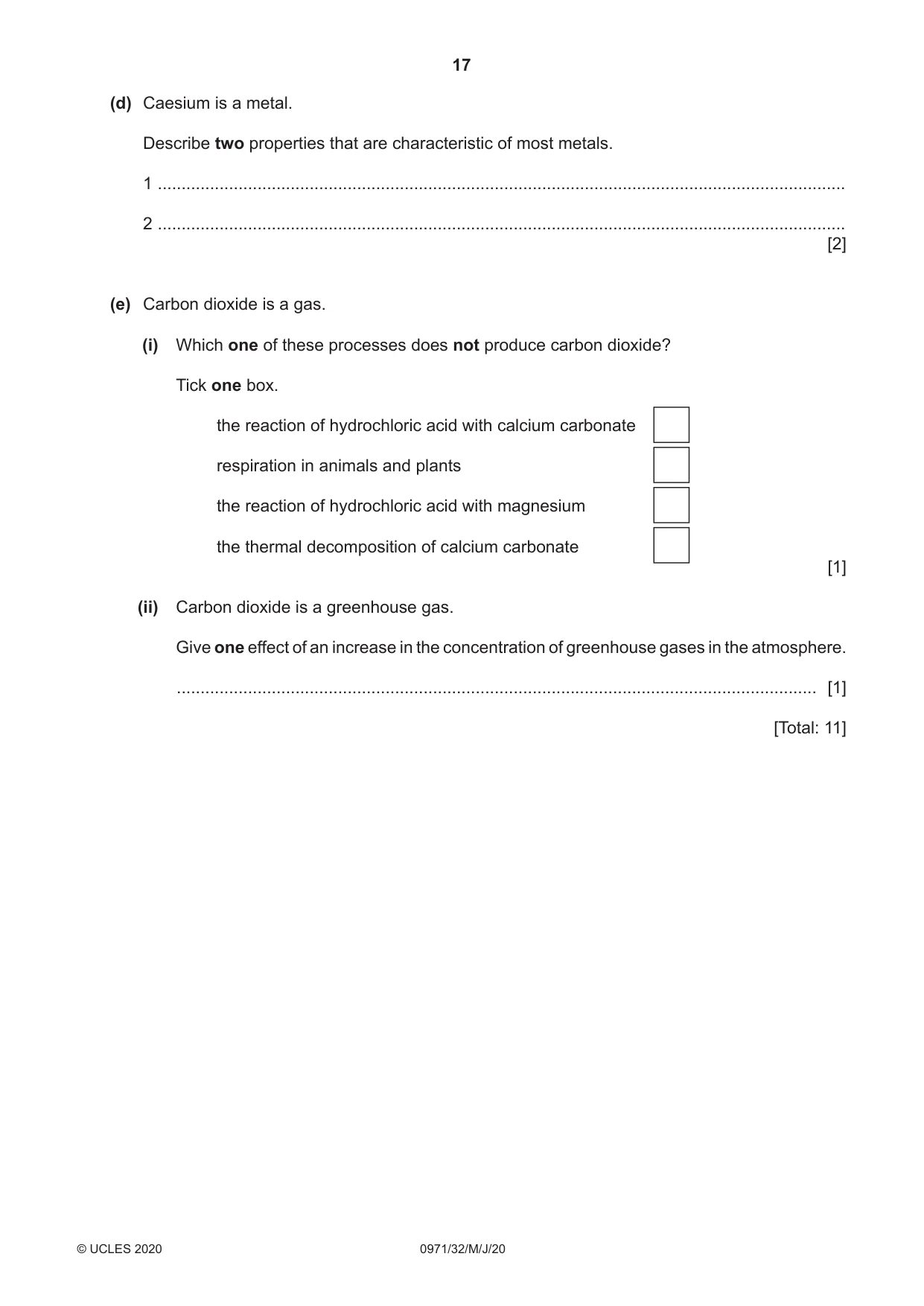 Cambridge IGCSE Chemistry (9-1) 0971 2020 May/June Paper 3 · Variant 2 question paper, page 17 of 20