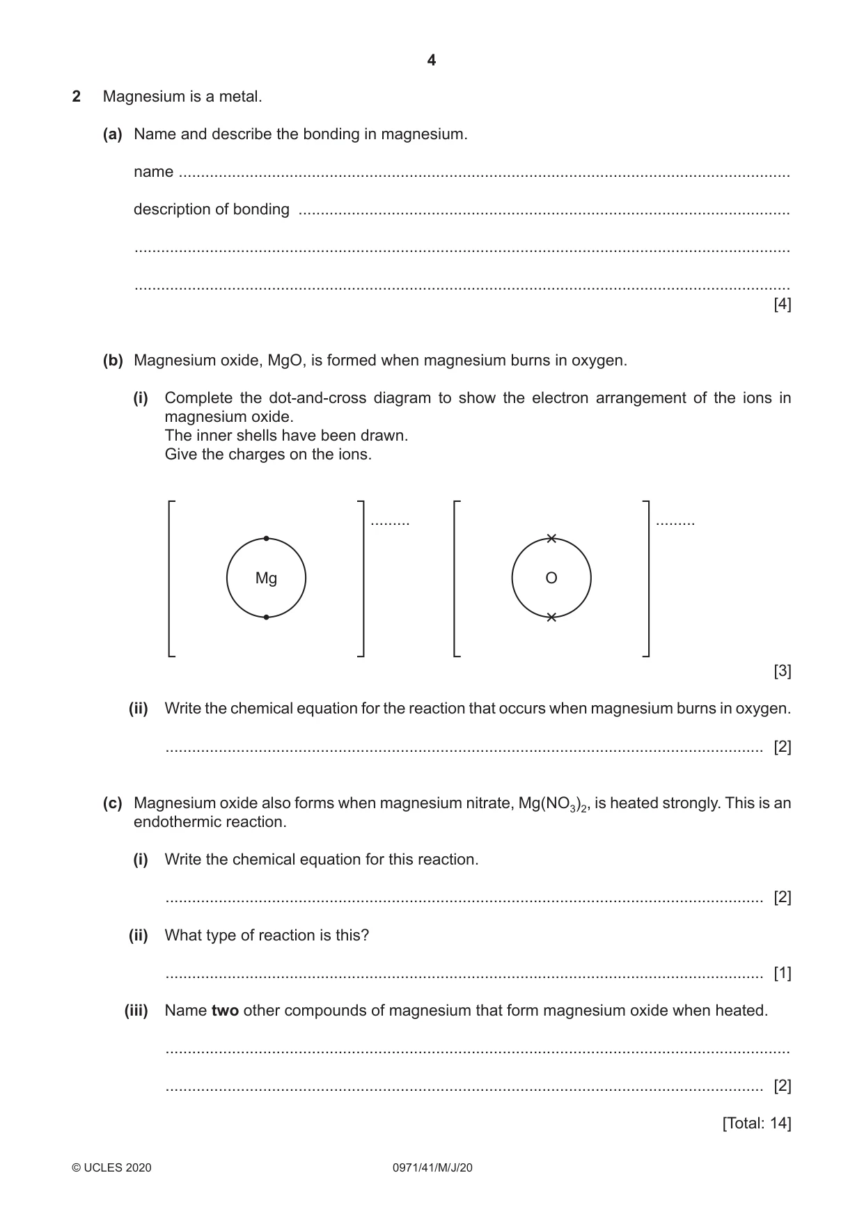 Cambridge IGCSE Chemistry (9-1) 0971 2020 May/June Paper 4 · Variant 1 question paper, page 4 of 12