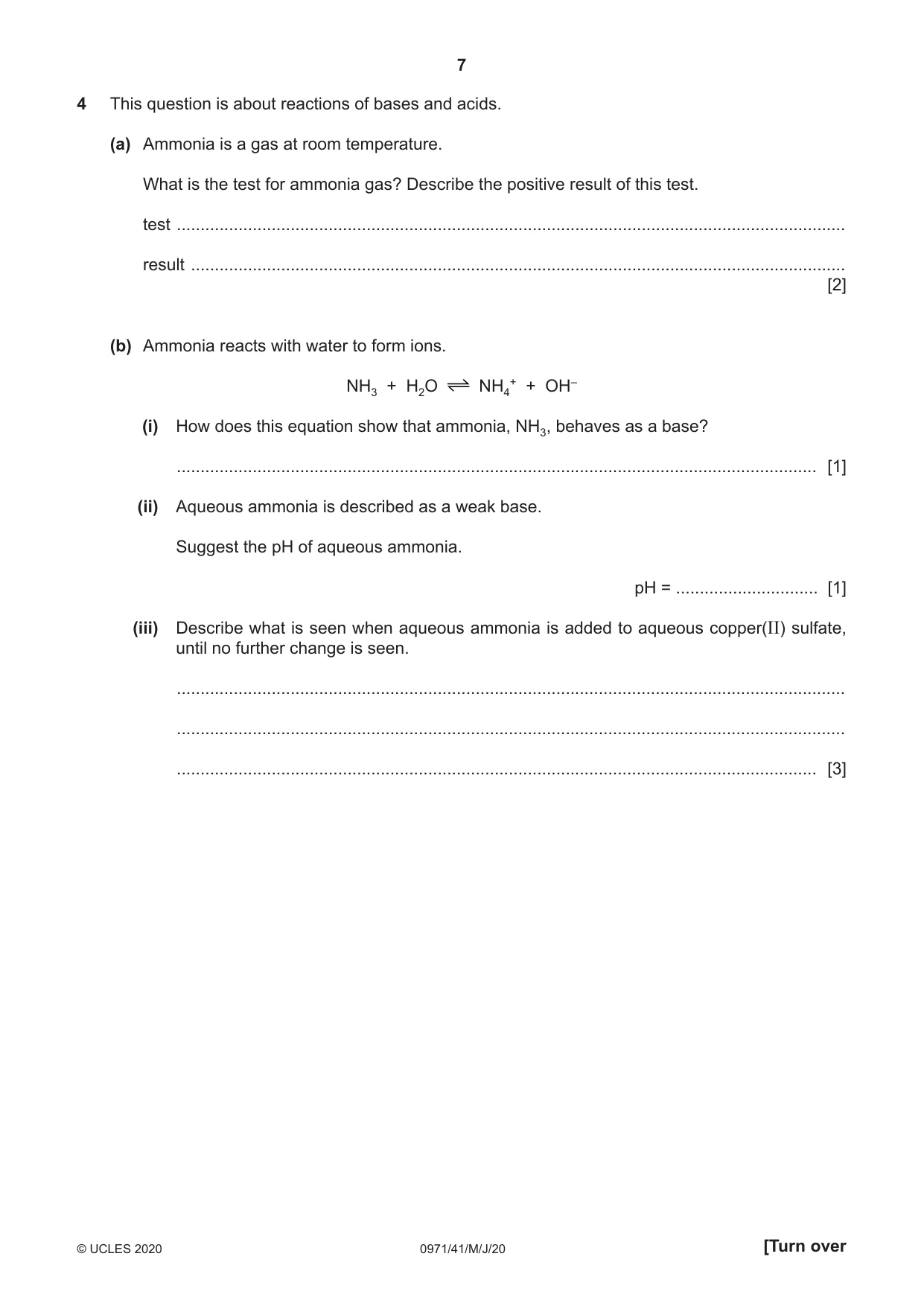 Cambridge IGCSE Chemistry (9-1) 0971 2020 May/June Paper 4 · Variant 1 question paper, page 7 of 12
