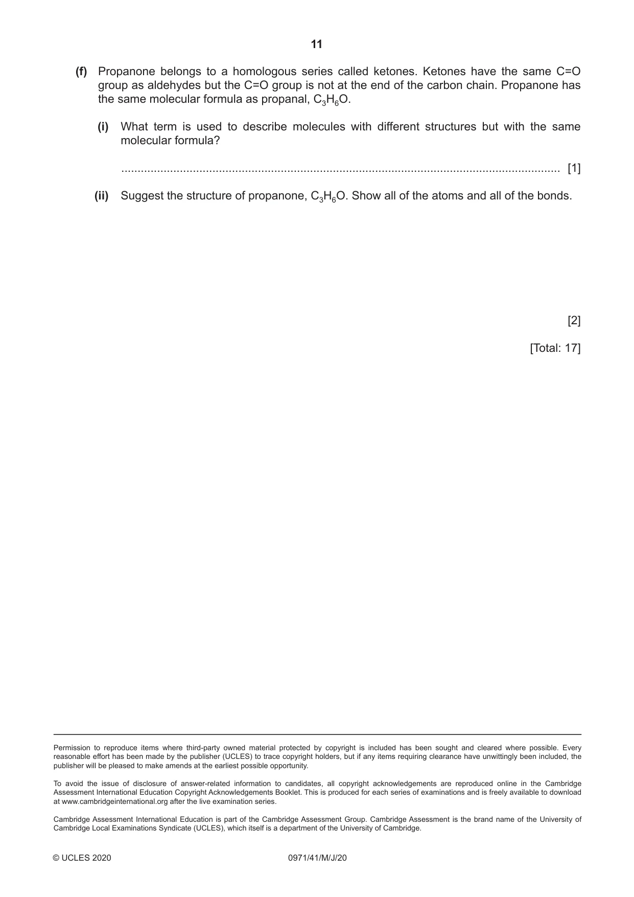 Cambridge IGCSE Chemistry (9-1) 0971 2020 May/June Paper 4 · Variant 1 question paper, page 11 of 12