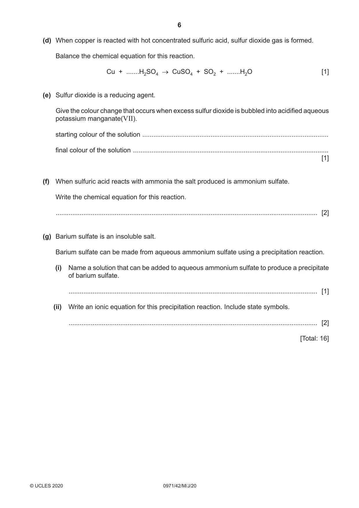 Cambridge IGCSE Chemistry (9-1) 0971 2020 May/June Paper 4 · Variant 2 question paper, page 6 of 16