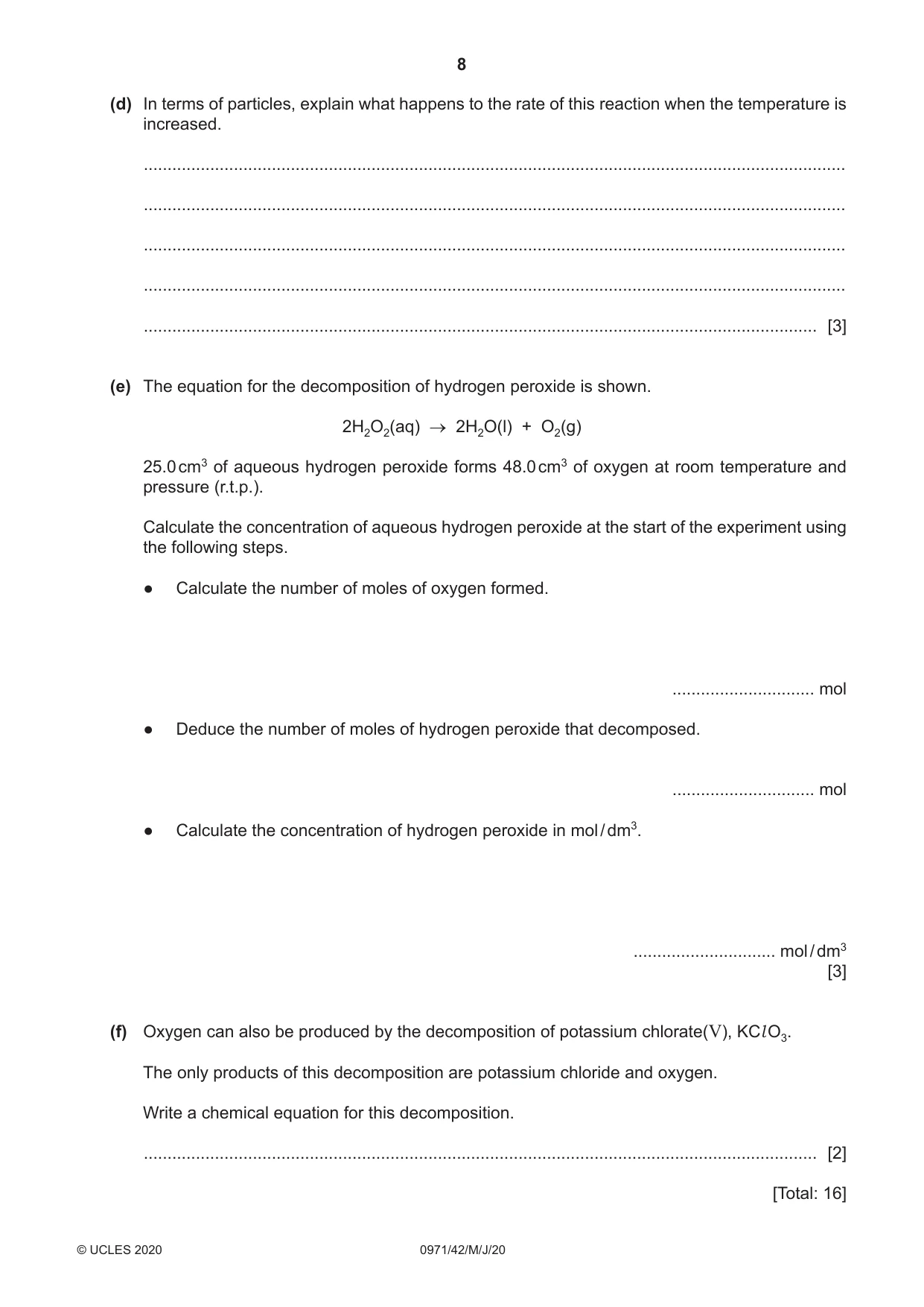 Cambridge IGCSE Chemistry (9-1) 0971 2020 May/June Paper 4 · Variant 2 question paper, page 8 of 16