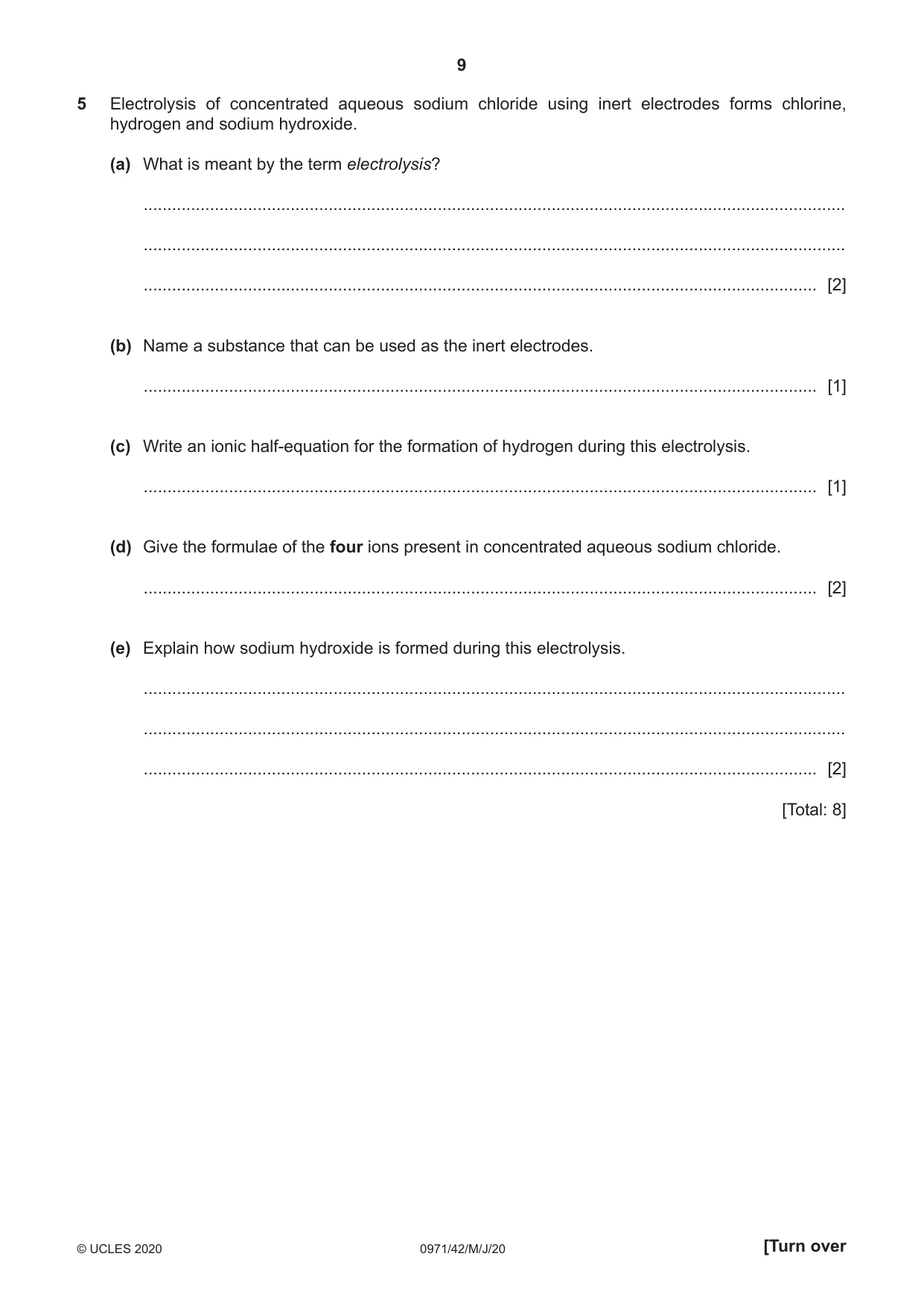 Cambridge IGCSE Chemistry (9-1) 0971 2020 May/June Paper 4 · Variant 2 question paper, page 9 of 16
