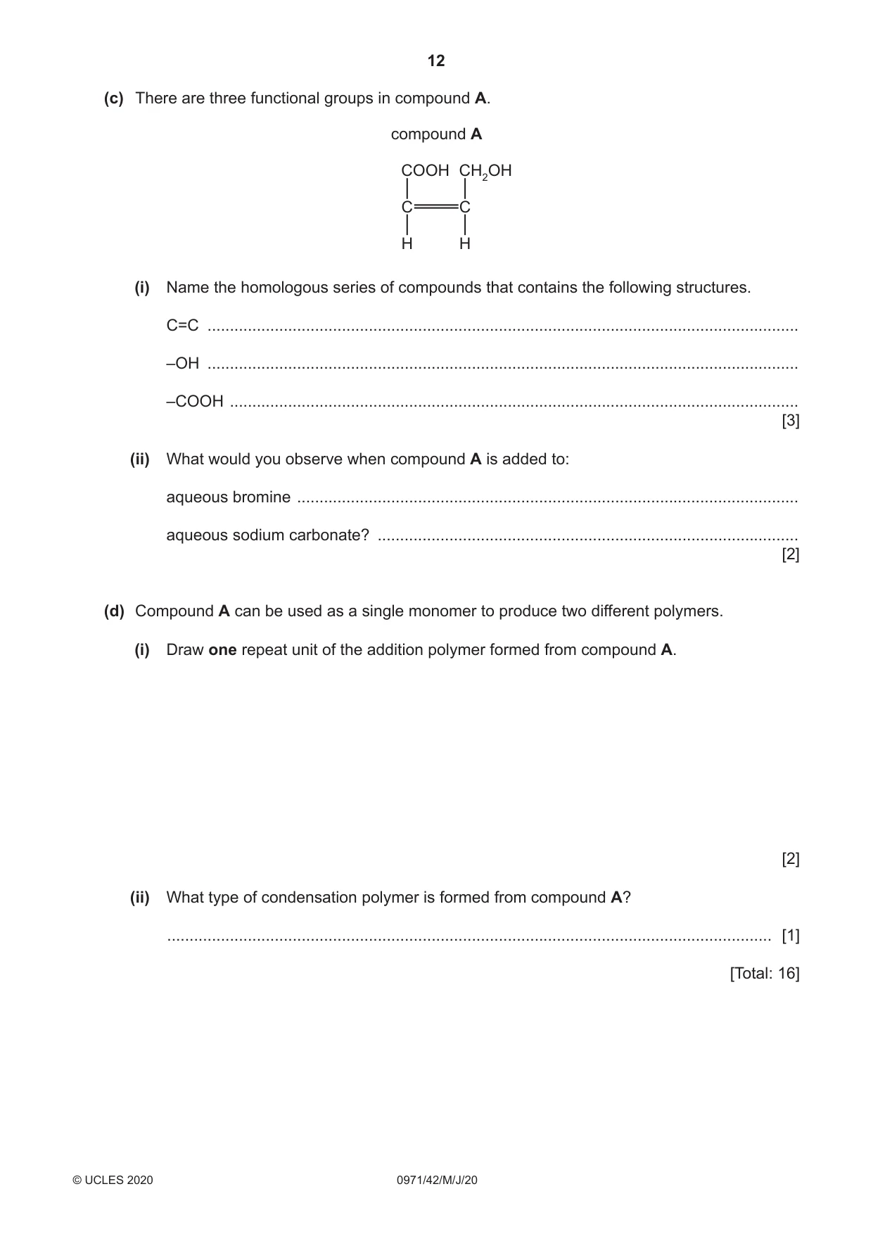 Cambridge IGCSE Chemistry (9-1) 0971 2020 May/June Paper 4 · Variant 2 question paper, page 12 of 16